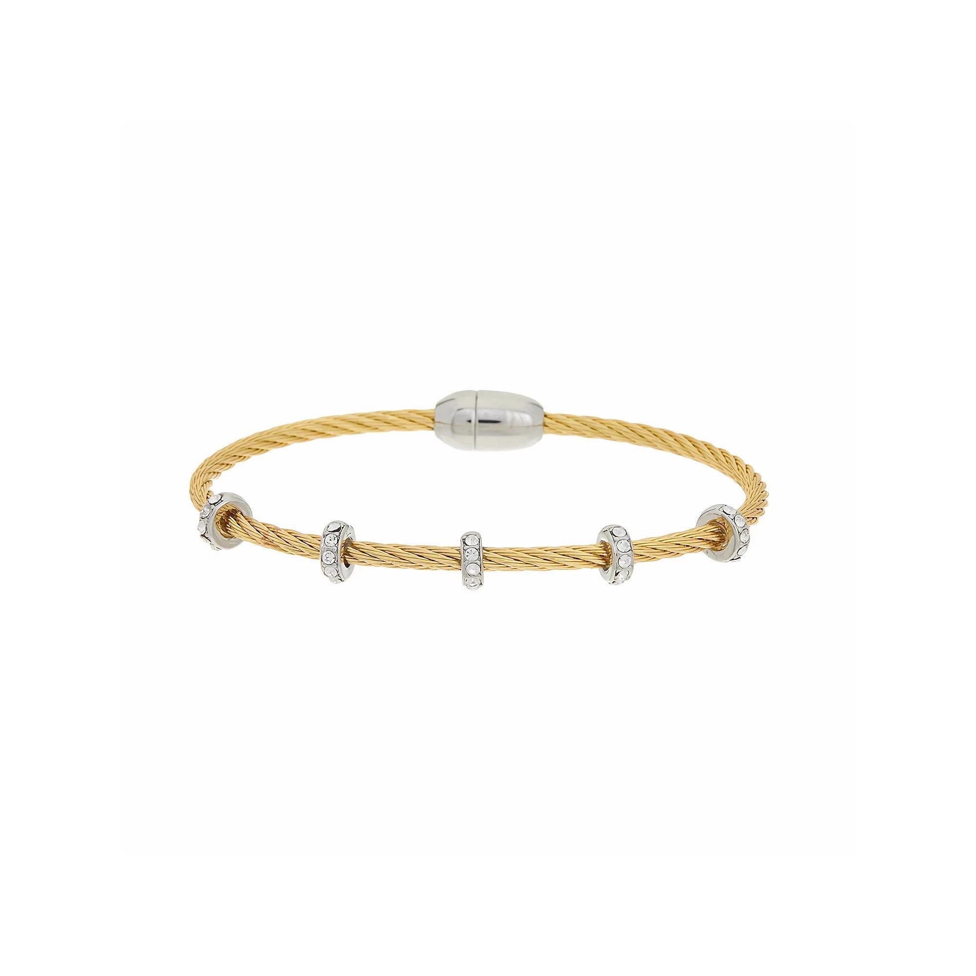 Juvell Two Tone 18k Gold Plated Cubic Zirconia Rope & Bead Bangle Bracelet, Women's, Size: 7", Gold Tone Product Image
