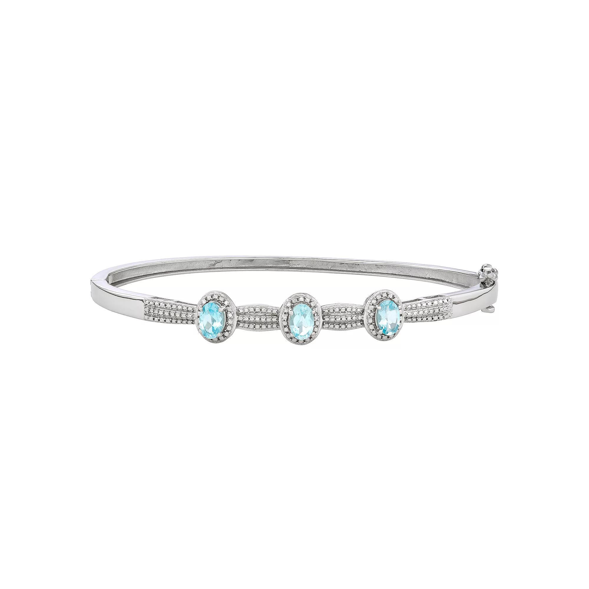Jewelexcess Sterling Silver Gemstone & Diamond Accent Bangle Bracelet, Womens, Blue Topaz Product Image