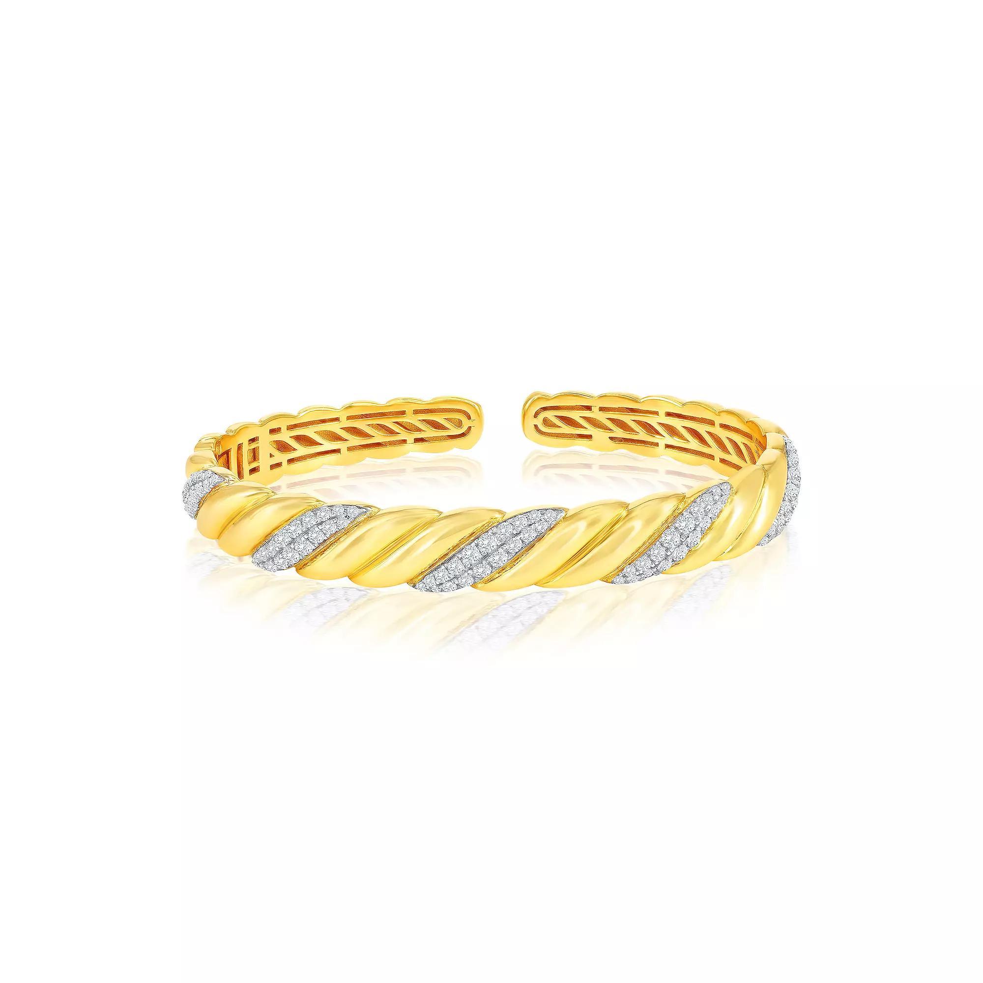 Argento Bella Two-Tone Sterling Silver Cubic Zirconia Wave Bangle Bracelet, Women's, Two Tone Product Image