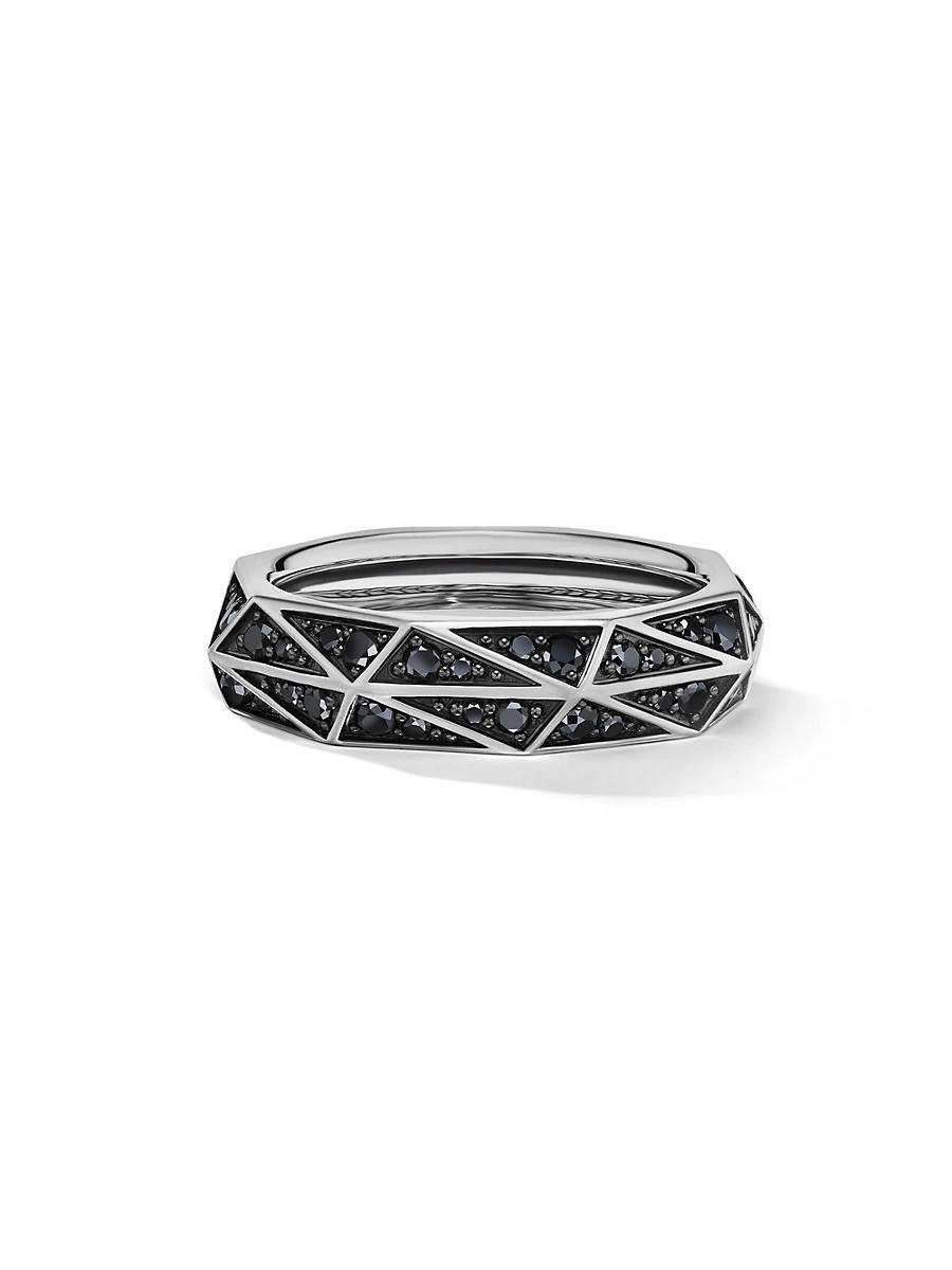 David Yurman Mens Torqued Faceted Band Ring in Sterling Silver with Pave Black Diamonds Product Image