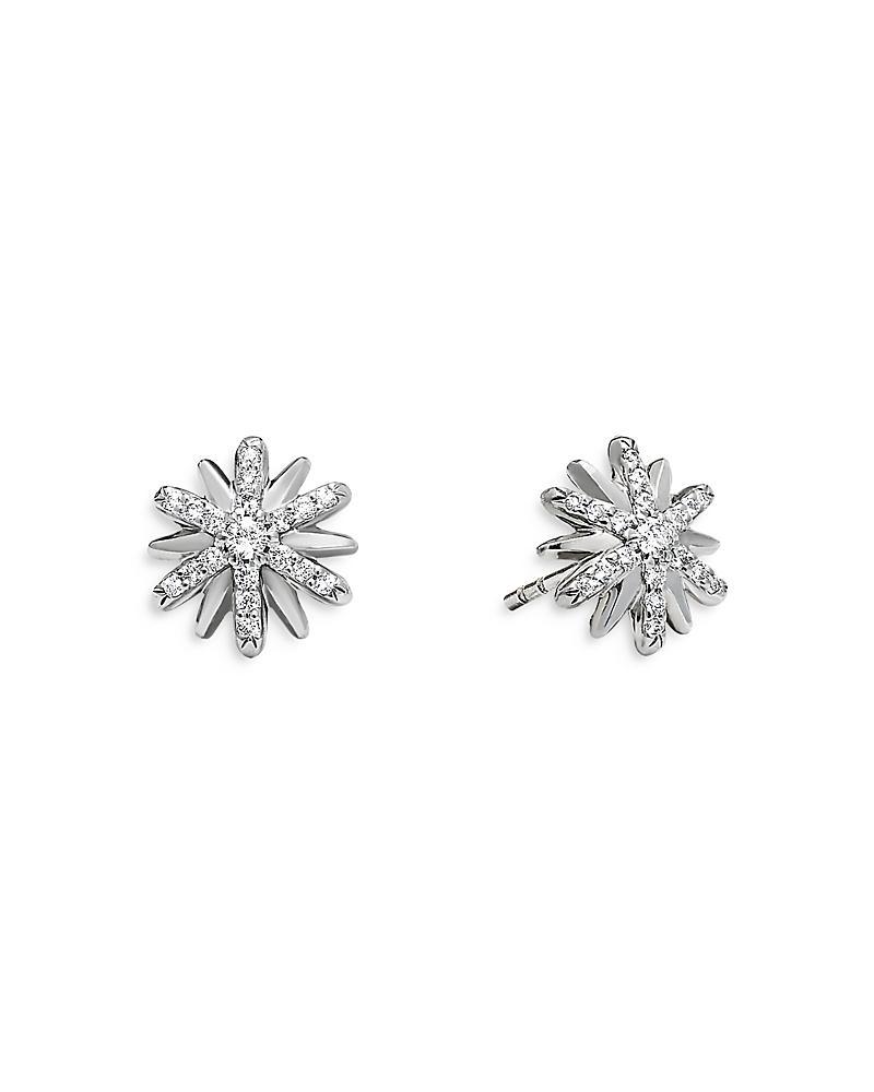 Womens Petite Starburst Stud Earrings in Sterling Silver with Diamonds, 10mm Product Image