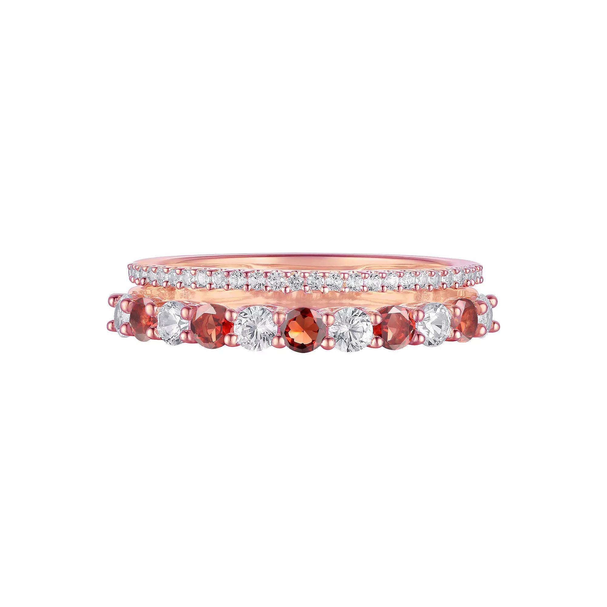 14k Rose Gold Garnet & Lab-Created White Sapphire Ring, Women's, Size: 7 Product Image