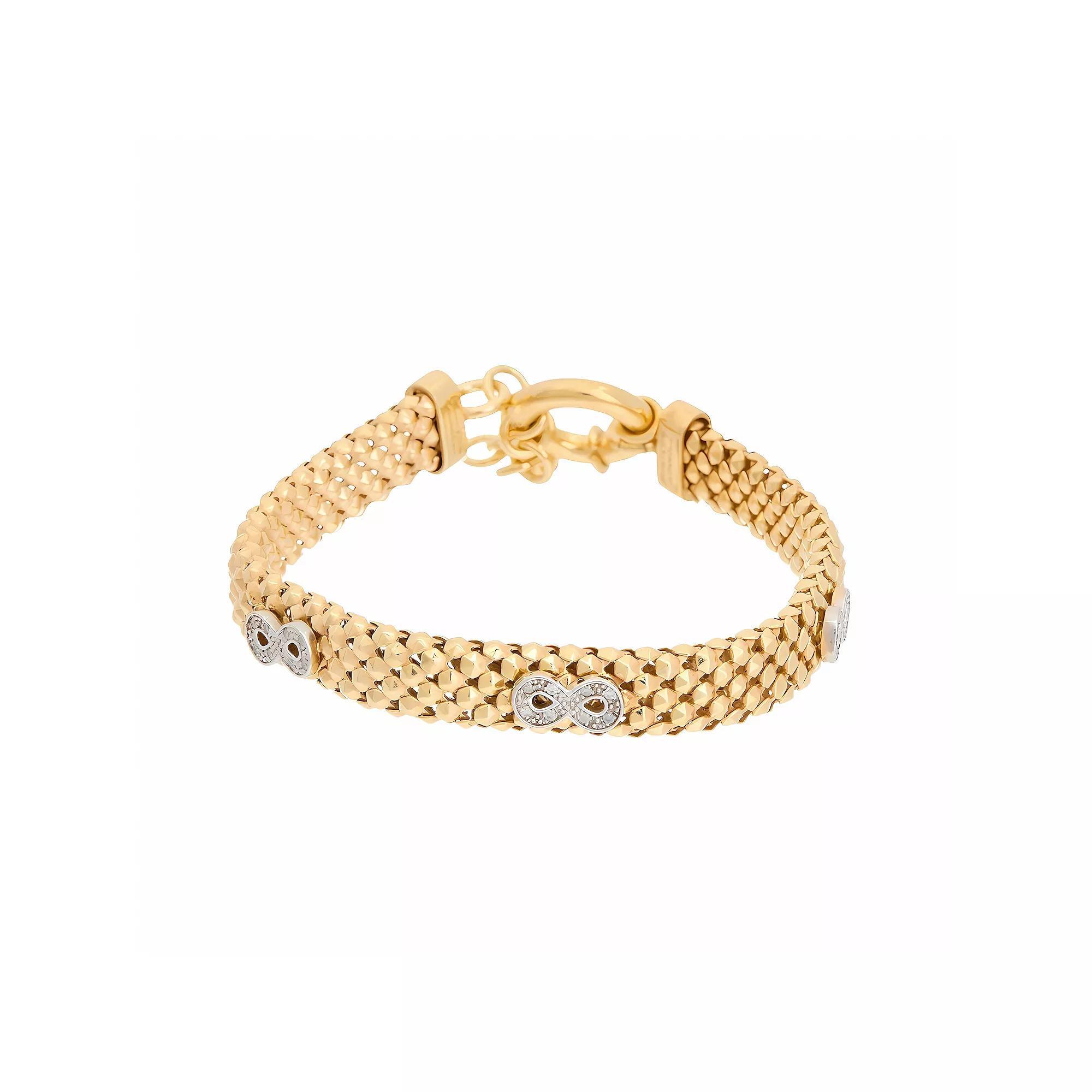 Meshmerise 1/8 Carat T.W. Diamond Infinity Charm Bracelet, Women's, Size: 7", Gold Tone Product Image