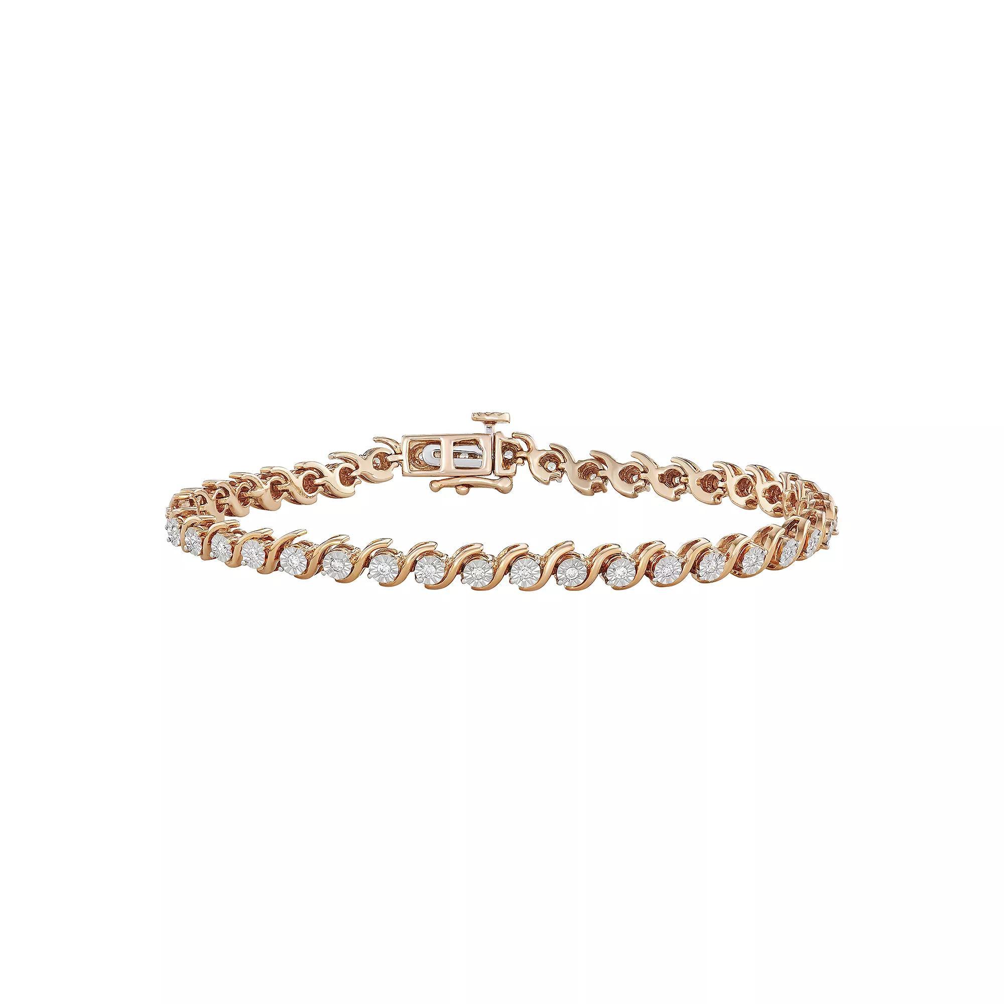 10k Rose Gold Over Silver 1/4 Carat T.W. S-Link Bracelet, Women's, Size: 7", Pink Tone Product Image