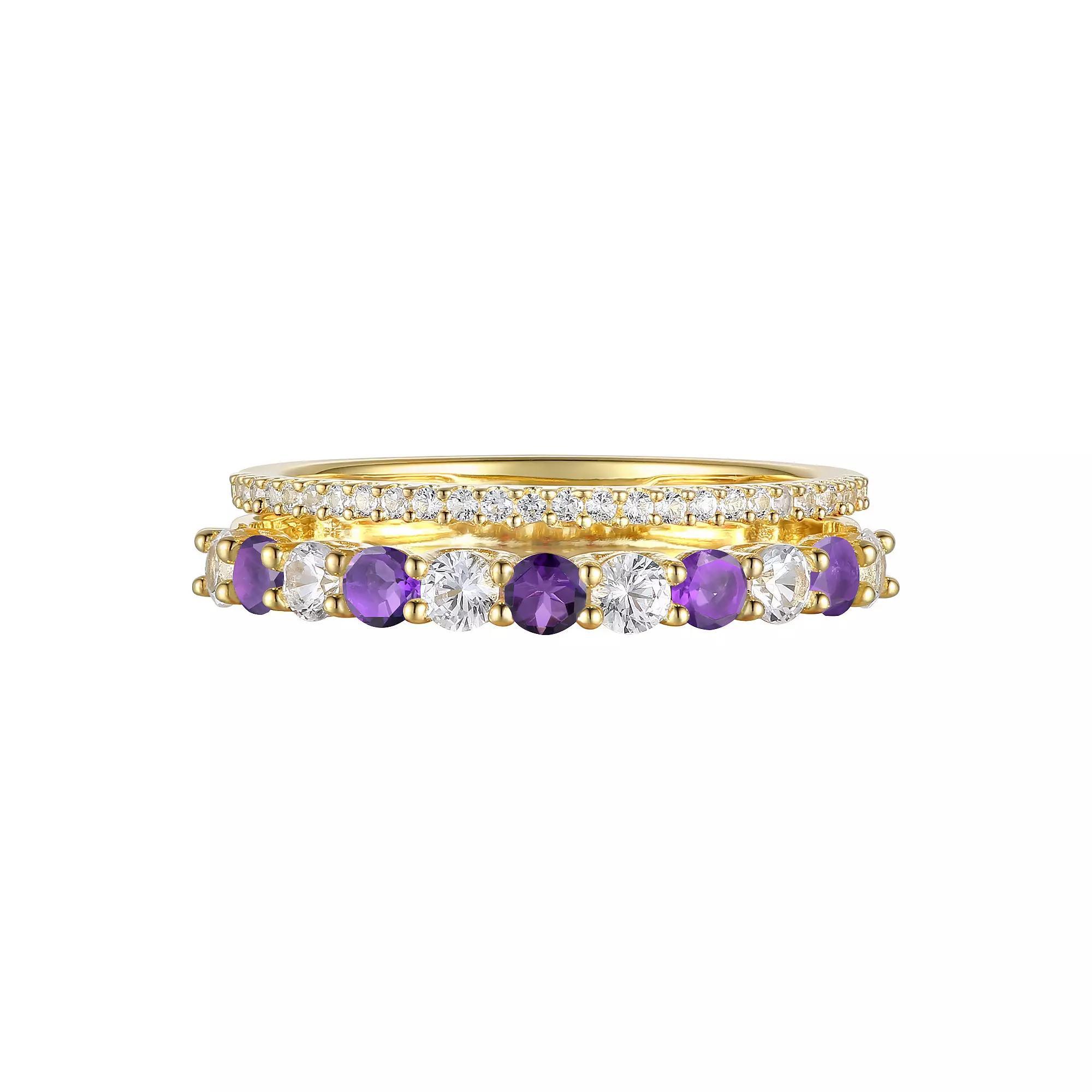 14k Gold Over Silver Ring with Alternating Amethyst & Lab-Created White Sapphires, Womens Gold Tone Product Image