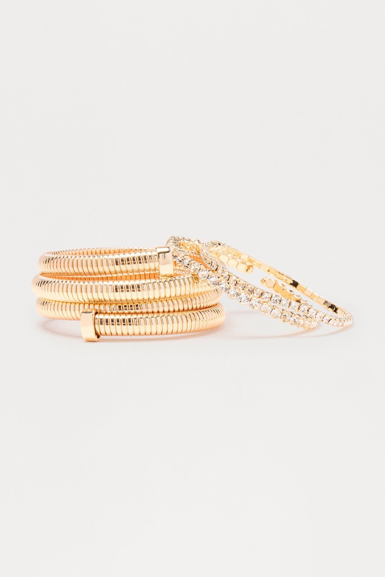 Swirl My Wrist Rhinestone 3 Piece Bracelet Set - Gold Female Product Image