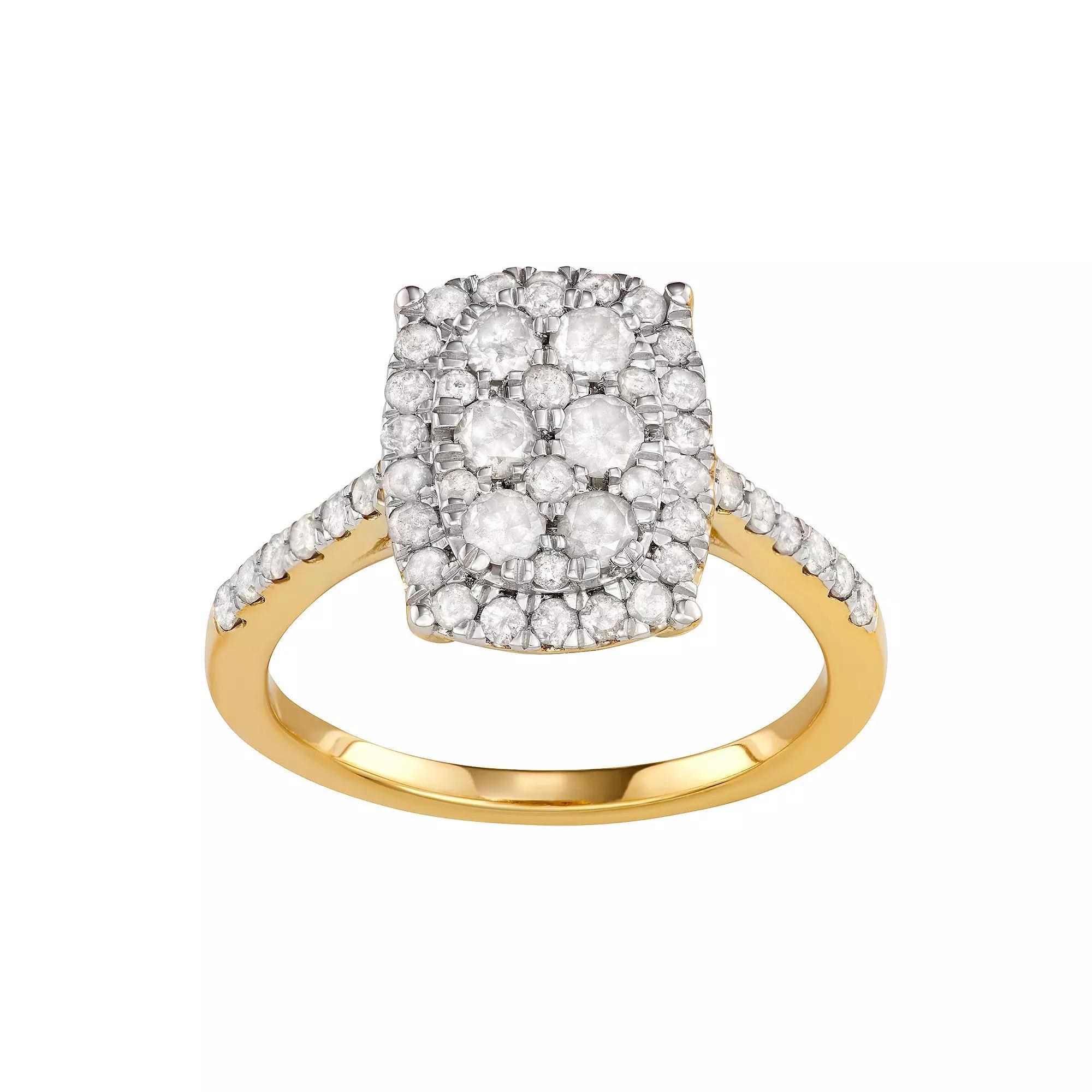 Jewelexcess 14k Gold Over Silver 1 Carat T.W. Diamond Cluster Ring, Women's, Size: 8, Gold Tone Product Image