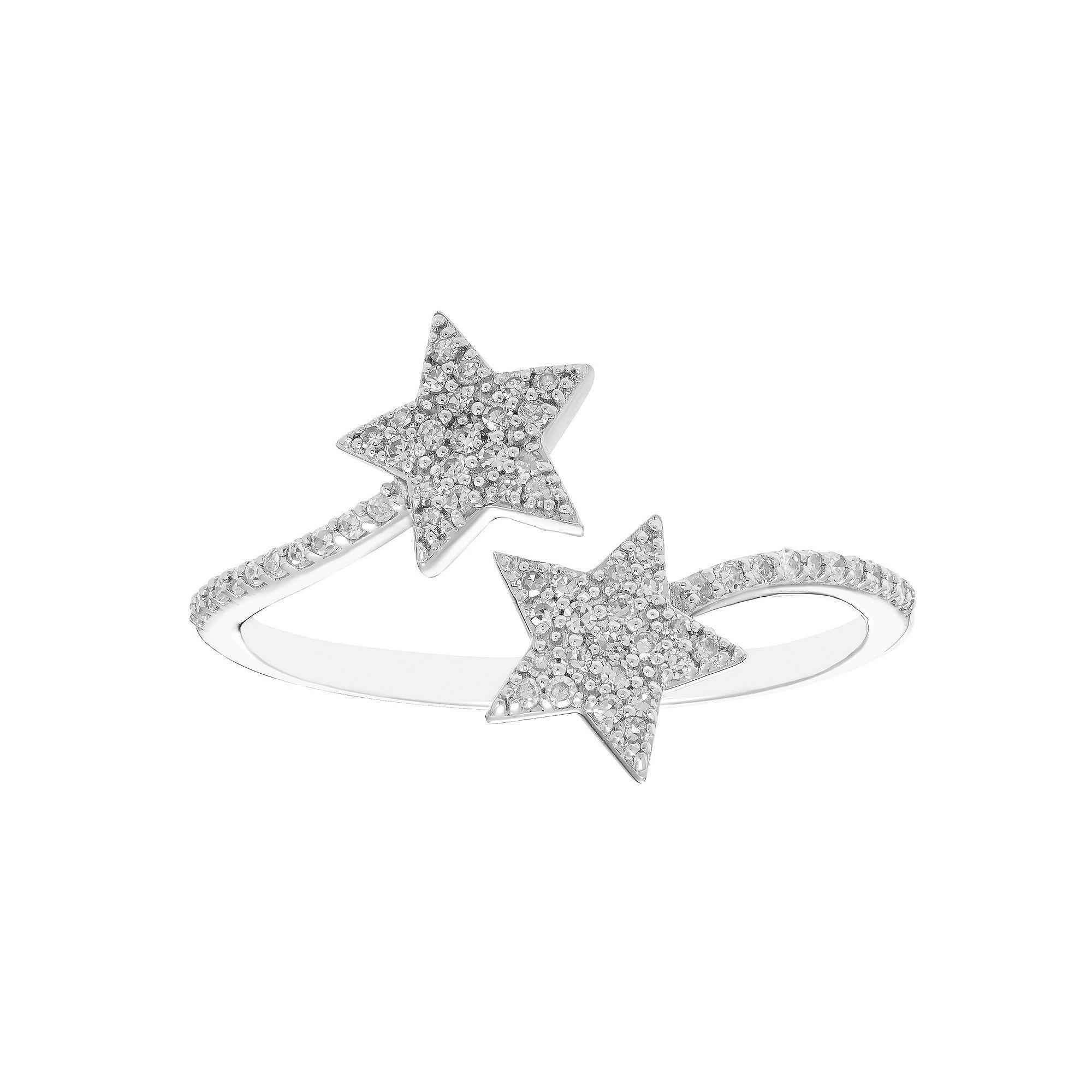 Sterling Silver 1/5 Carat T.W. Diamond Open Double Star Ring, Womens Product Image