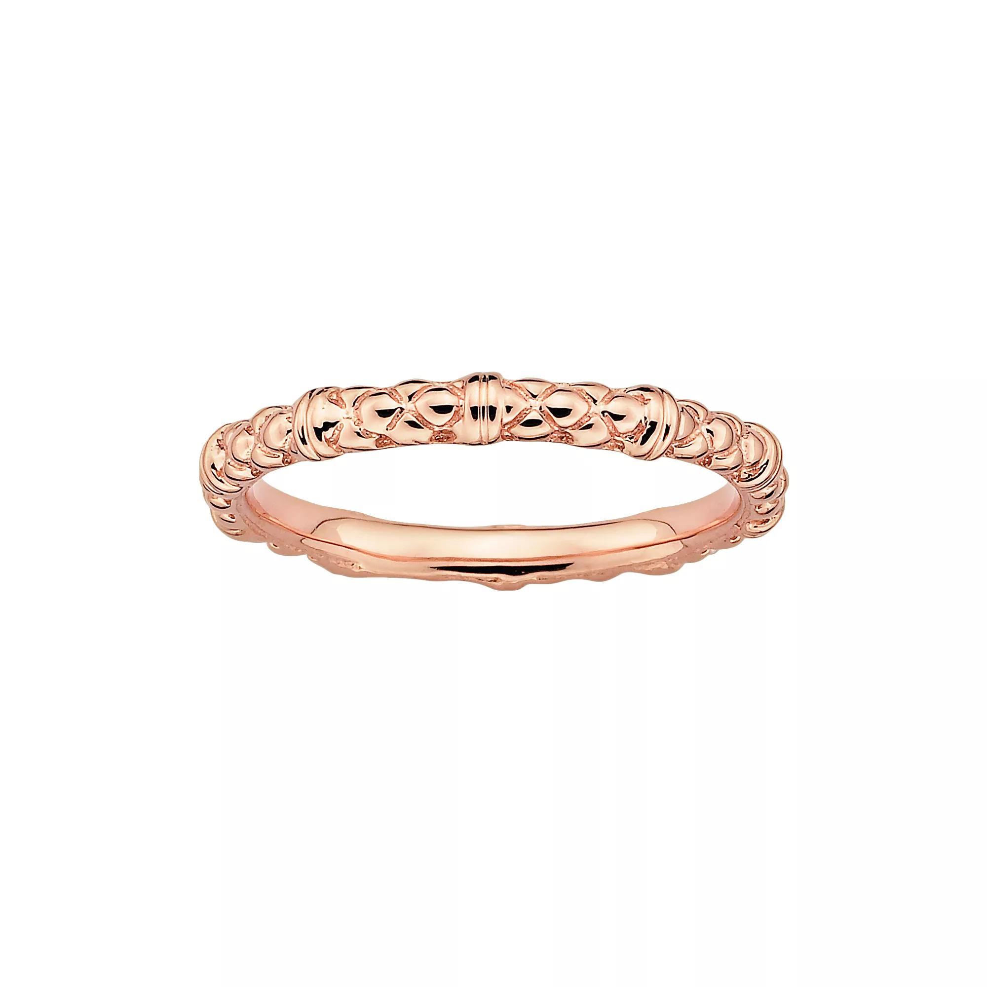 Stacks & Stones 18k Rose Gold Over Silver Textured Stack Ring, Women's, Size: 9, Pink Product Image