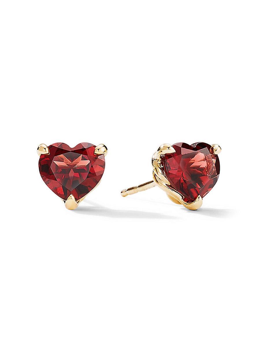 Womens Chatelaine Heart Stud Earrings in 18K Yellow Gold with Garnet, 8mm Product Image
