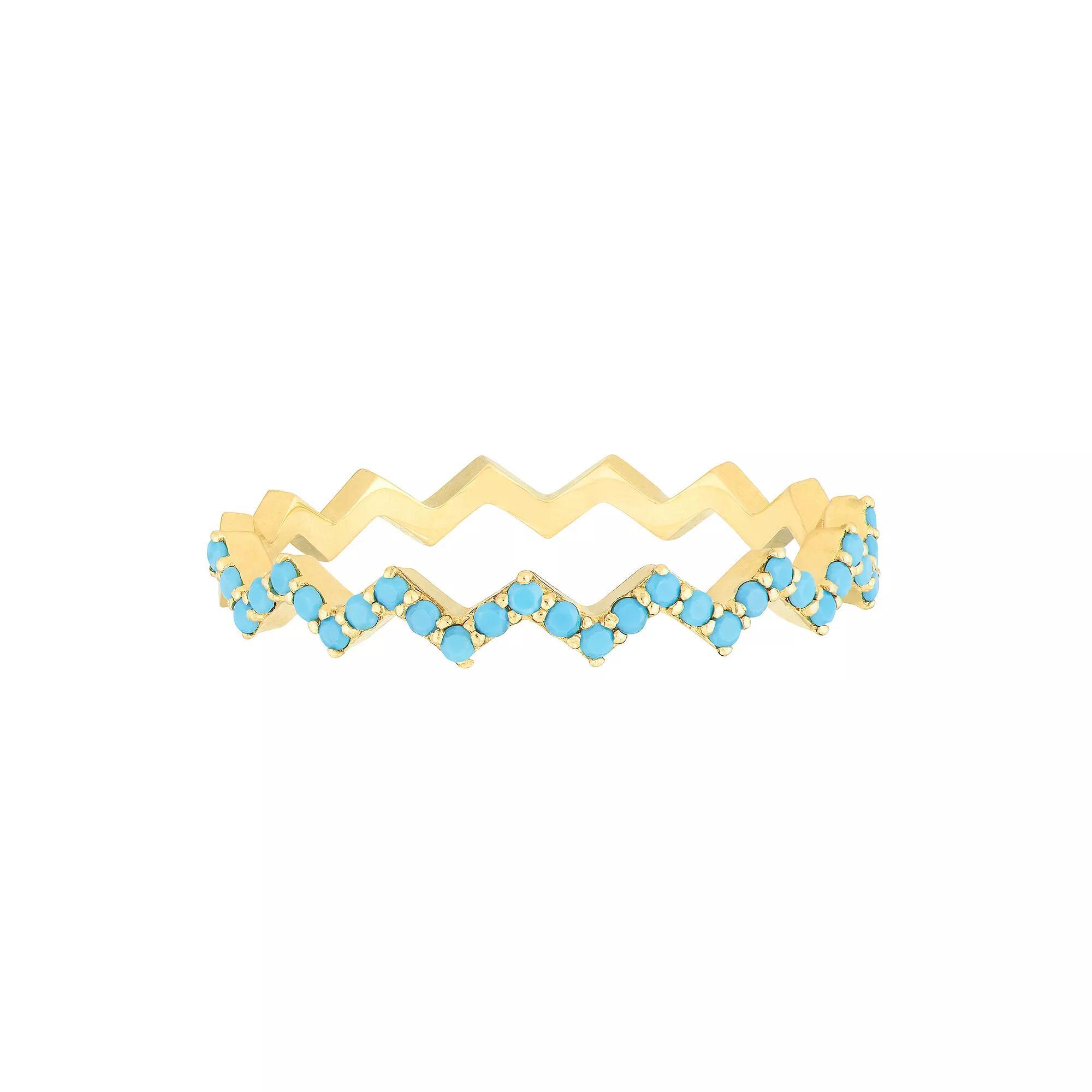Gold Tone Turquoise Zig Zag Ring, Women's, Size: 6, 14k Gold Product Image