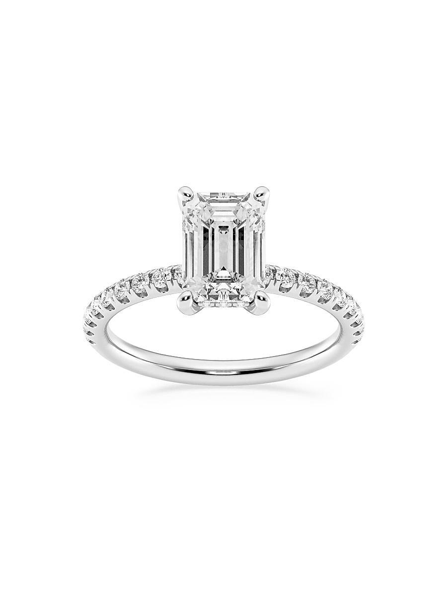 Womens Platinum & Emerald-Cut Lab-Grown Diamond Hidden Halo Ring/0.80-3.41 TCW Product Image