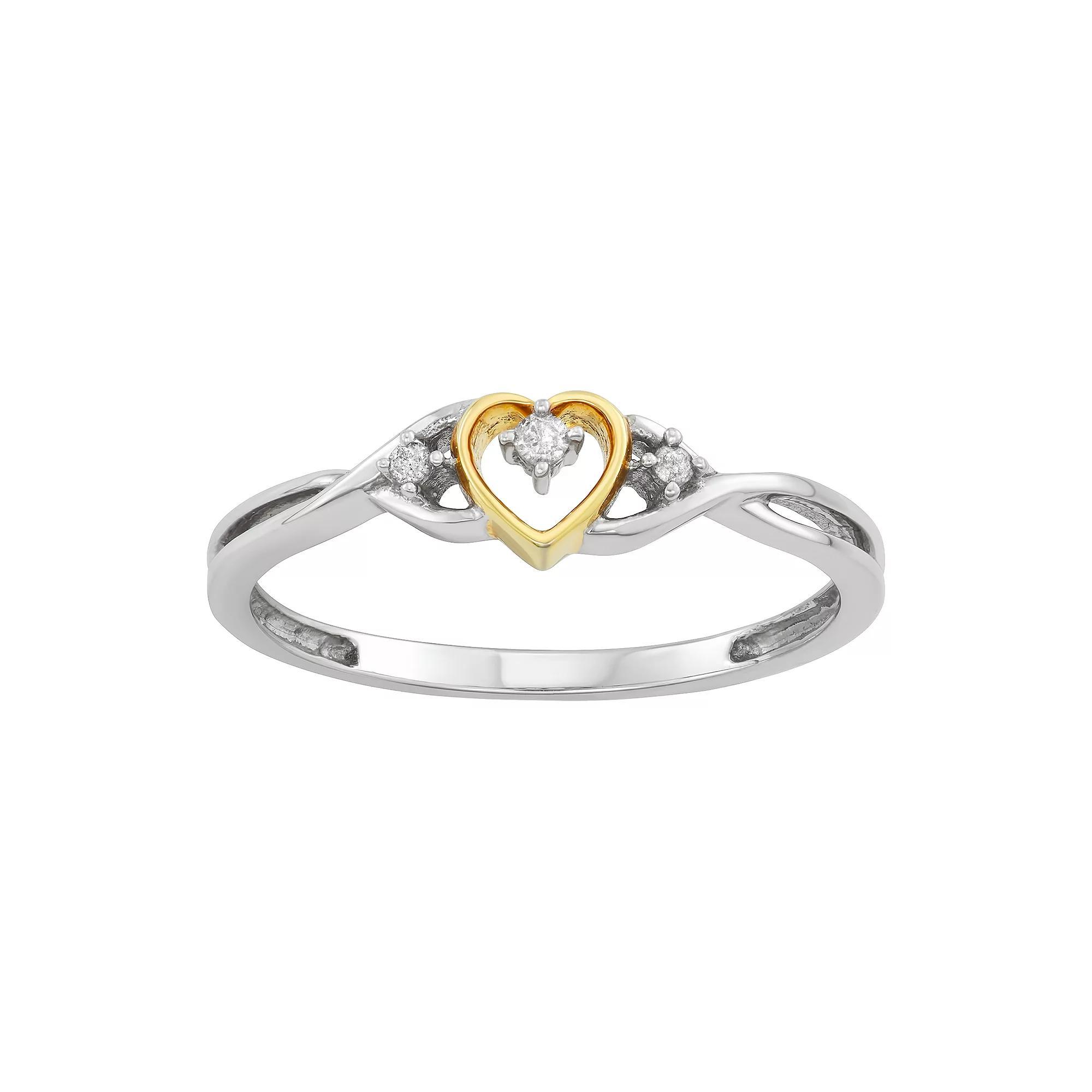 Two Tone 10k Gold Diamond Accent Heart Promise Ring, Women's, Size: 8 Product Image