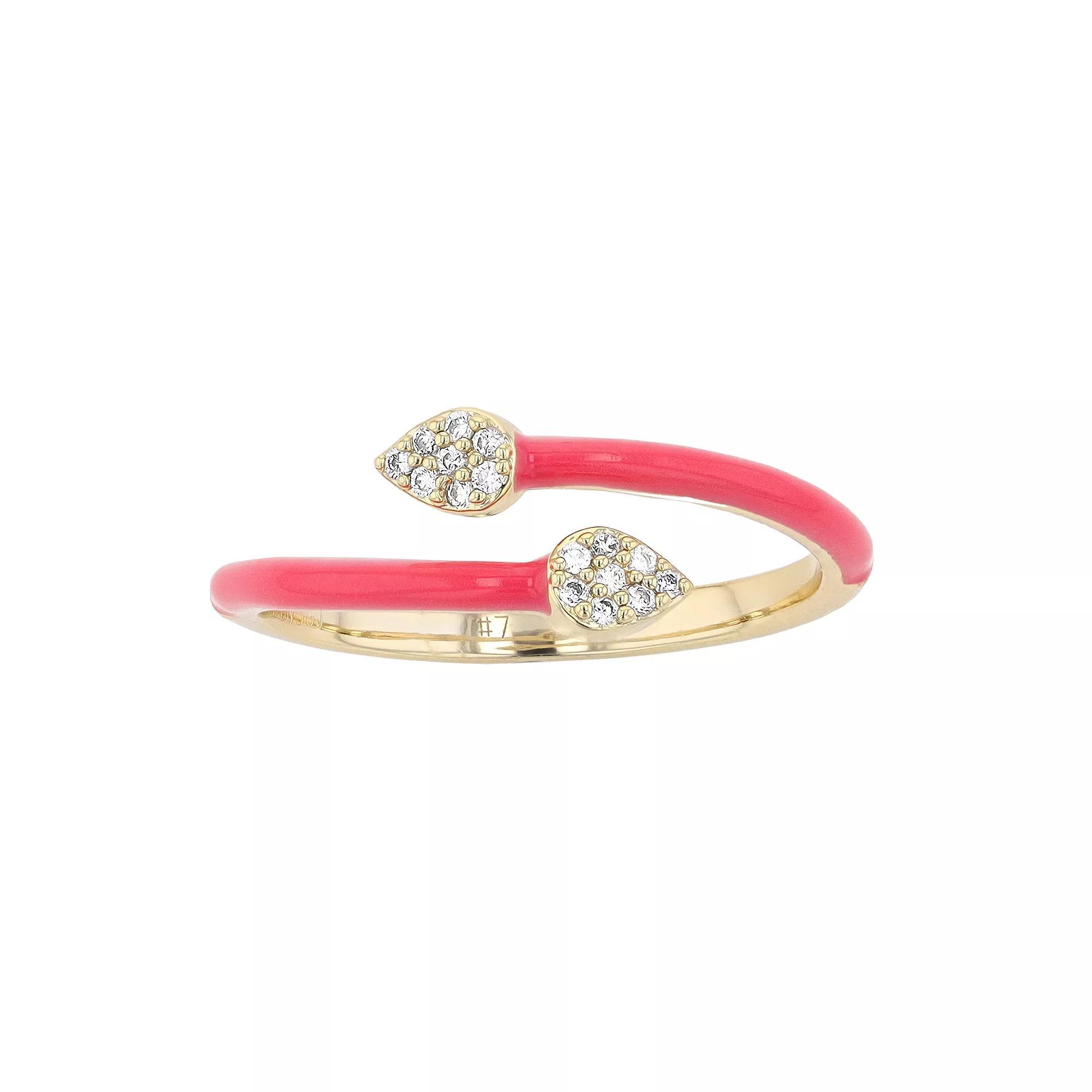 14k Gold-Plated Silver with Cubic Zirconia Pink Enamel Stacking Ring, Womens, Gold Tone Product Image