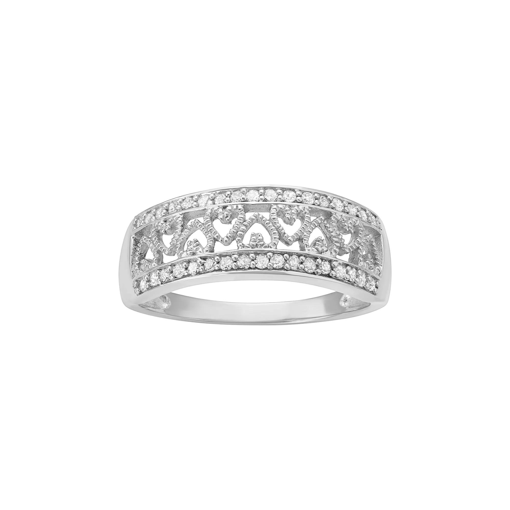 Sterling Silver 1/4 Carat T.W. Diamond Heart Promise Ring, Women's, Size: 8, White Product Image