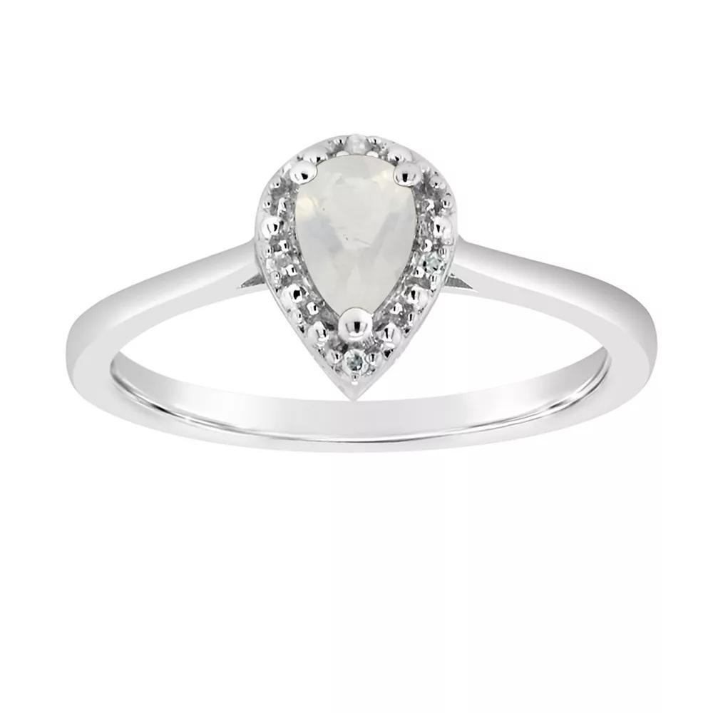 Celebration Gems Sterling Silver Pear Shaped Diamond Accent Frame Ring, Womens Moonstone Product Image