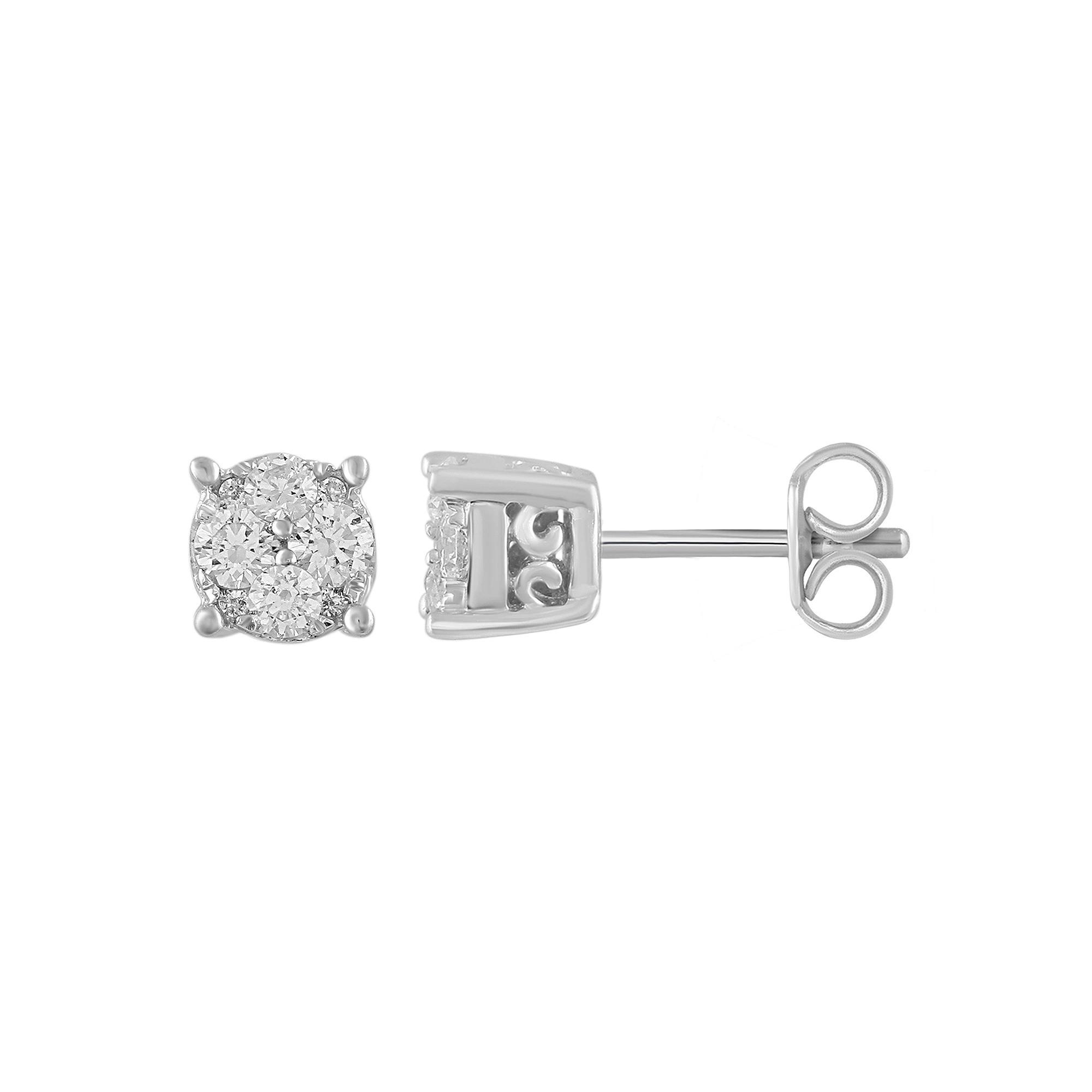 Royal Aura Sterling Silver 1/4 Carat T.W. Diamond Cluster Stud Earrings, Women's Product Image