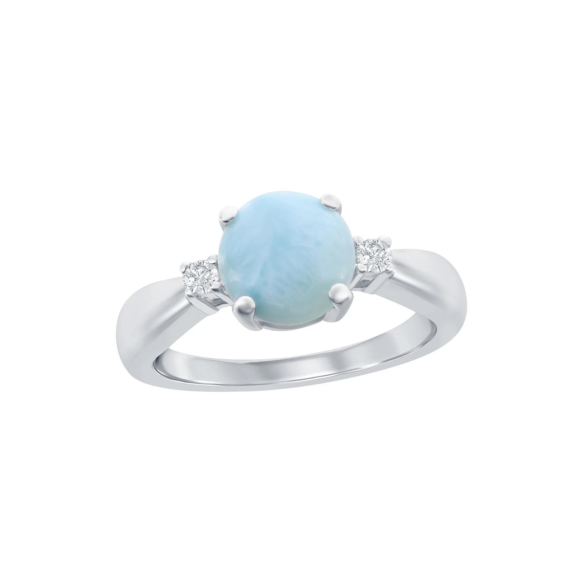 Sterling Silver Round Larimar with Cubic Zirconia Ring, Women's, Size: 9 Product Image