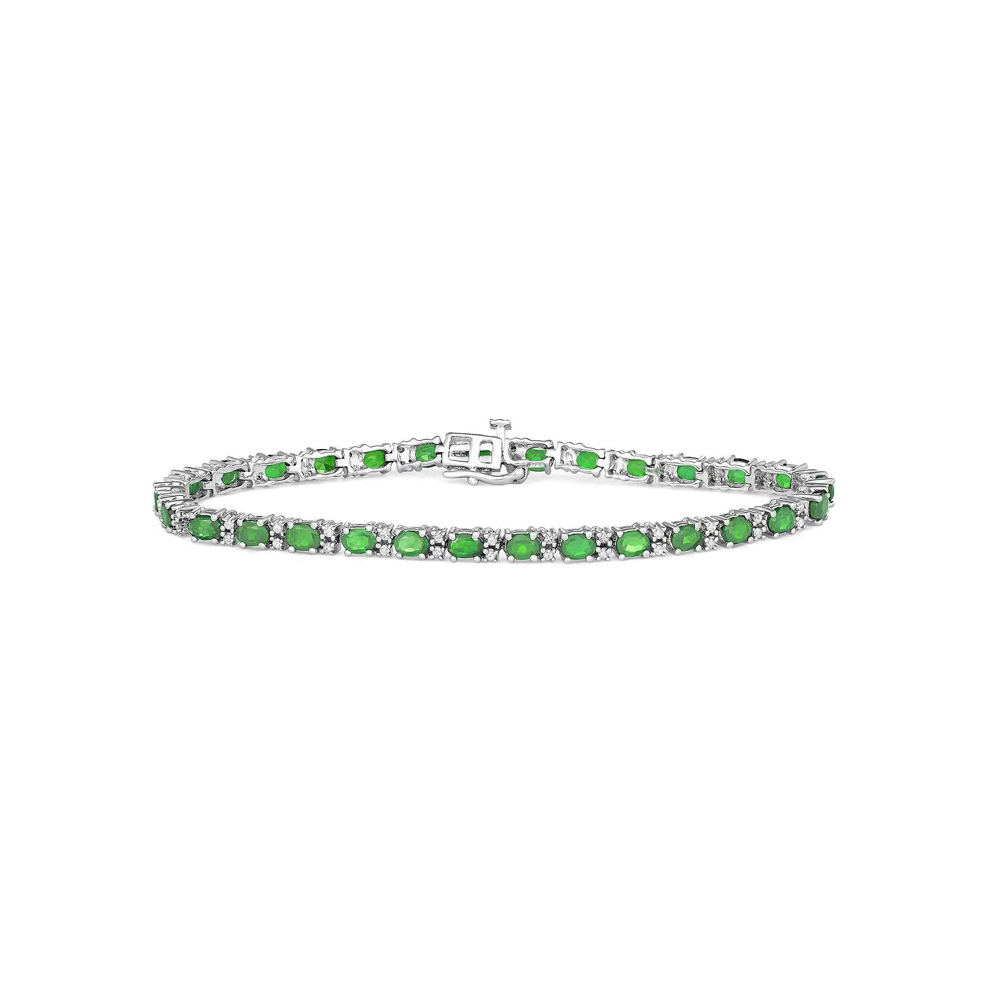 Sterling Silver 1/2 Carat T.W Diamond & Gemstone Bracelet, Women's, Size: 7", Green Product Image
