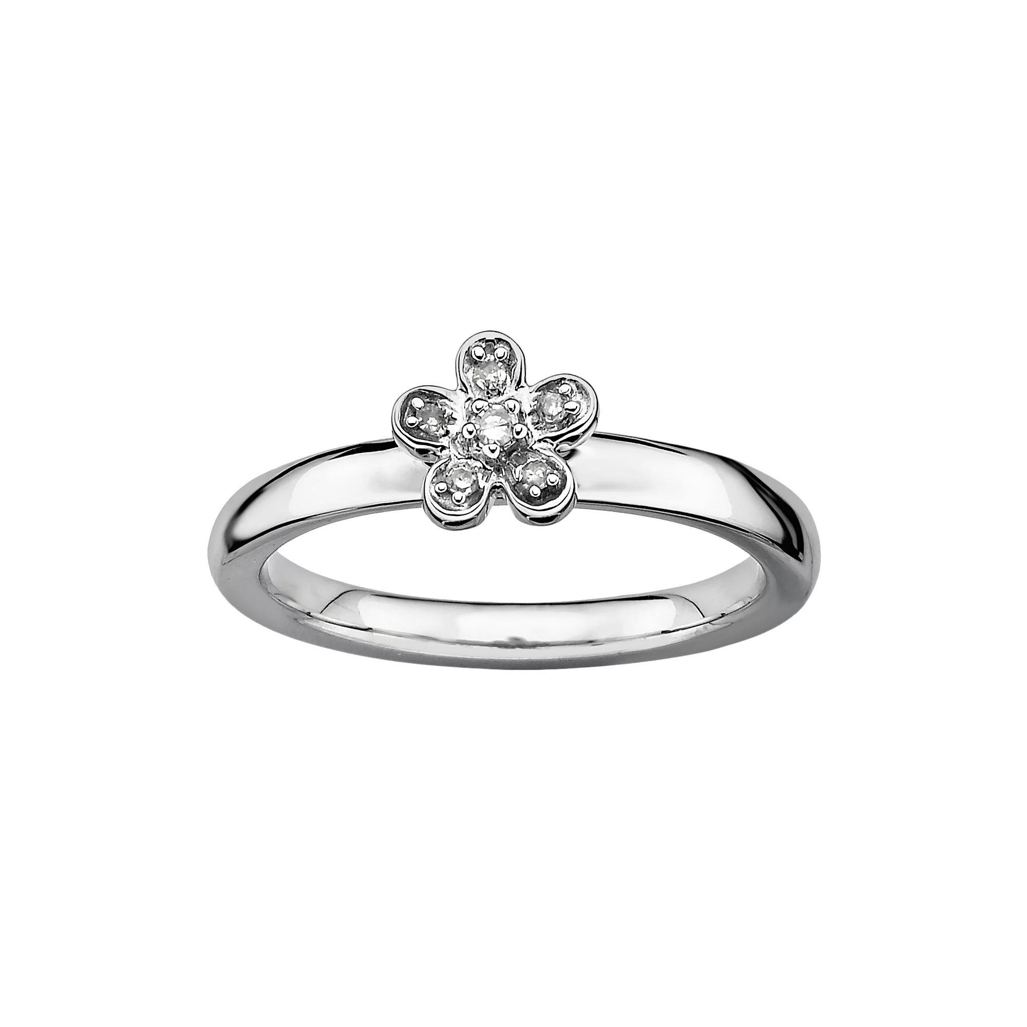 Stacks & Stones Sterling Silver Diamond Accent Flower Stack Ring, Women's, Size: 9 Product Image