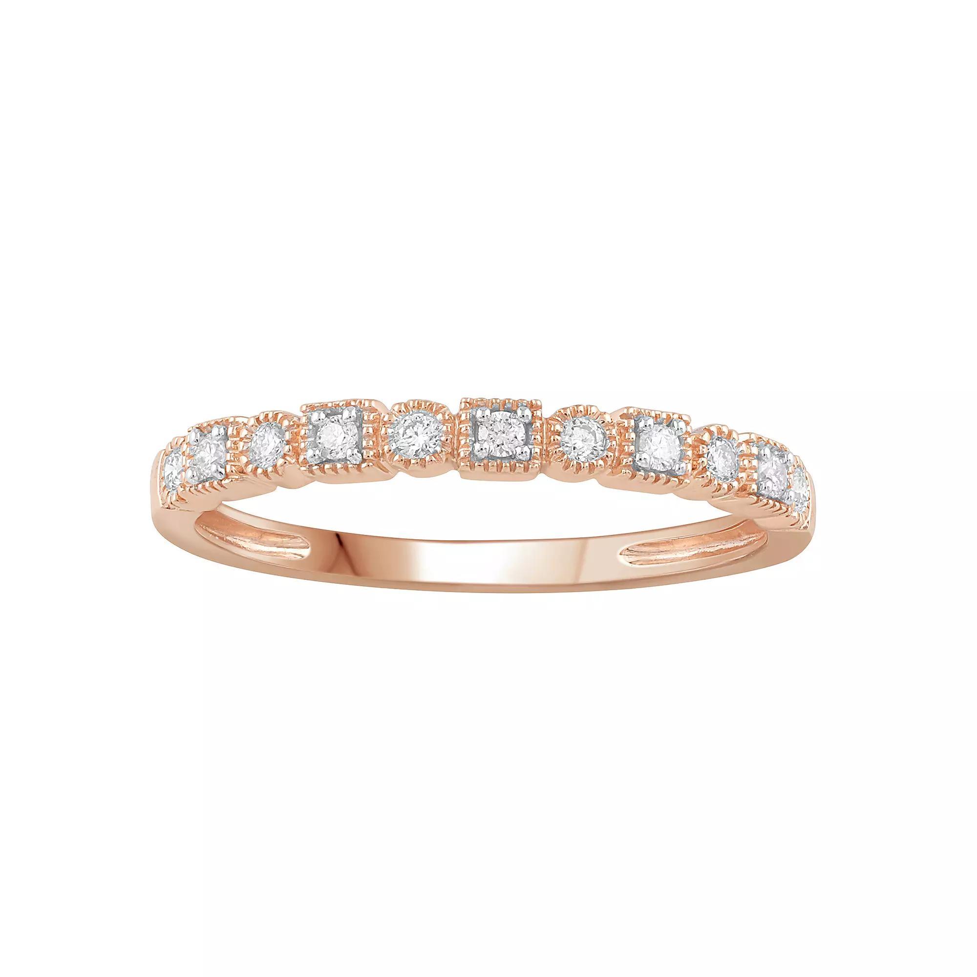 10k Rose Gold 1/10 Carat T.W. Diamond Milgrain Band Ring, Women's, Size: 8, Pink Product Image