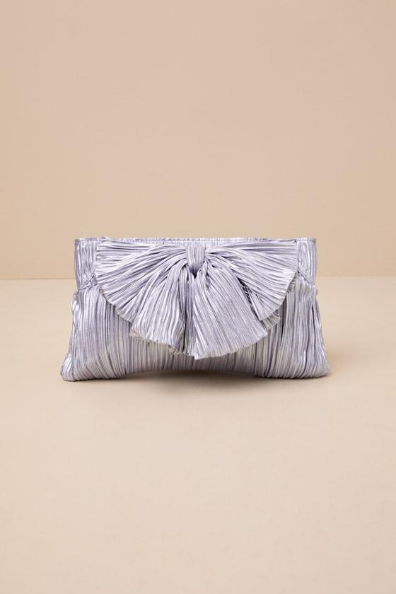 Odilia Lavender Lurex Pleated Bow Clutch Product Image