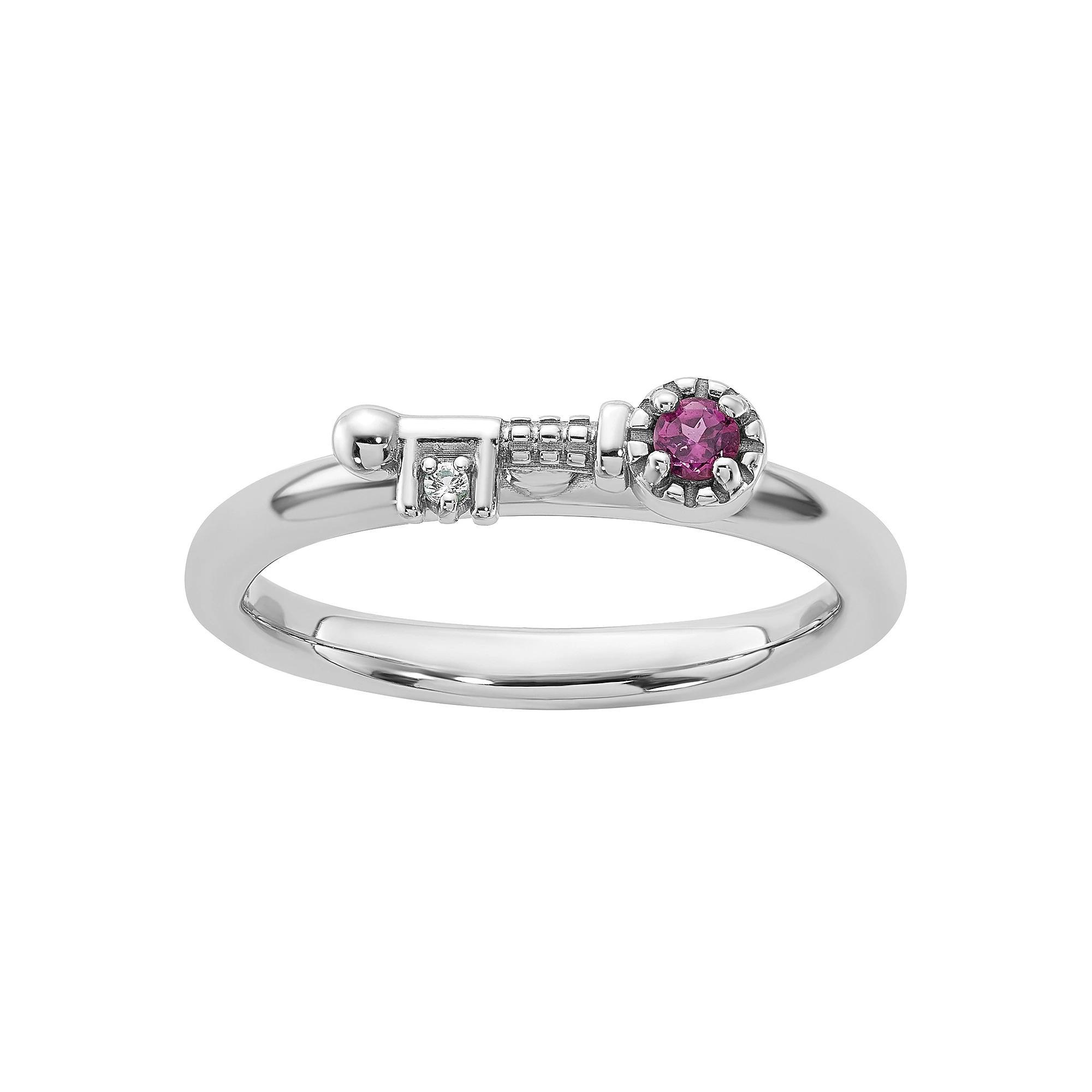 Stacks & Stones Sterling Silver Stackable Gemstone Key Ring, Women's, Size: 8, Rhodolite Red Product Image