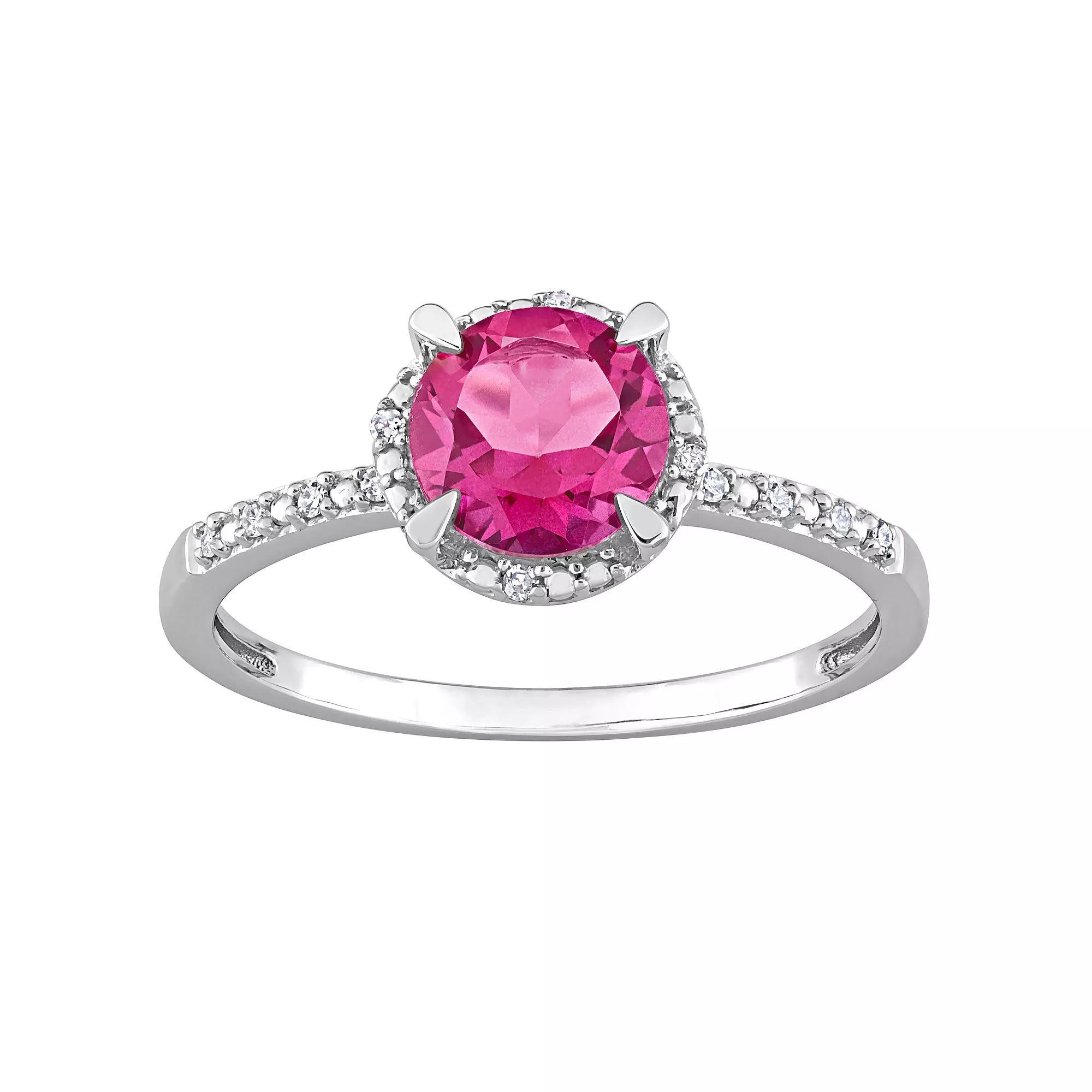 Stella Grace 10k White Gold Pink Topaz & Diamond Accent Halo Engagement Ring, Womens Product Image