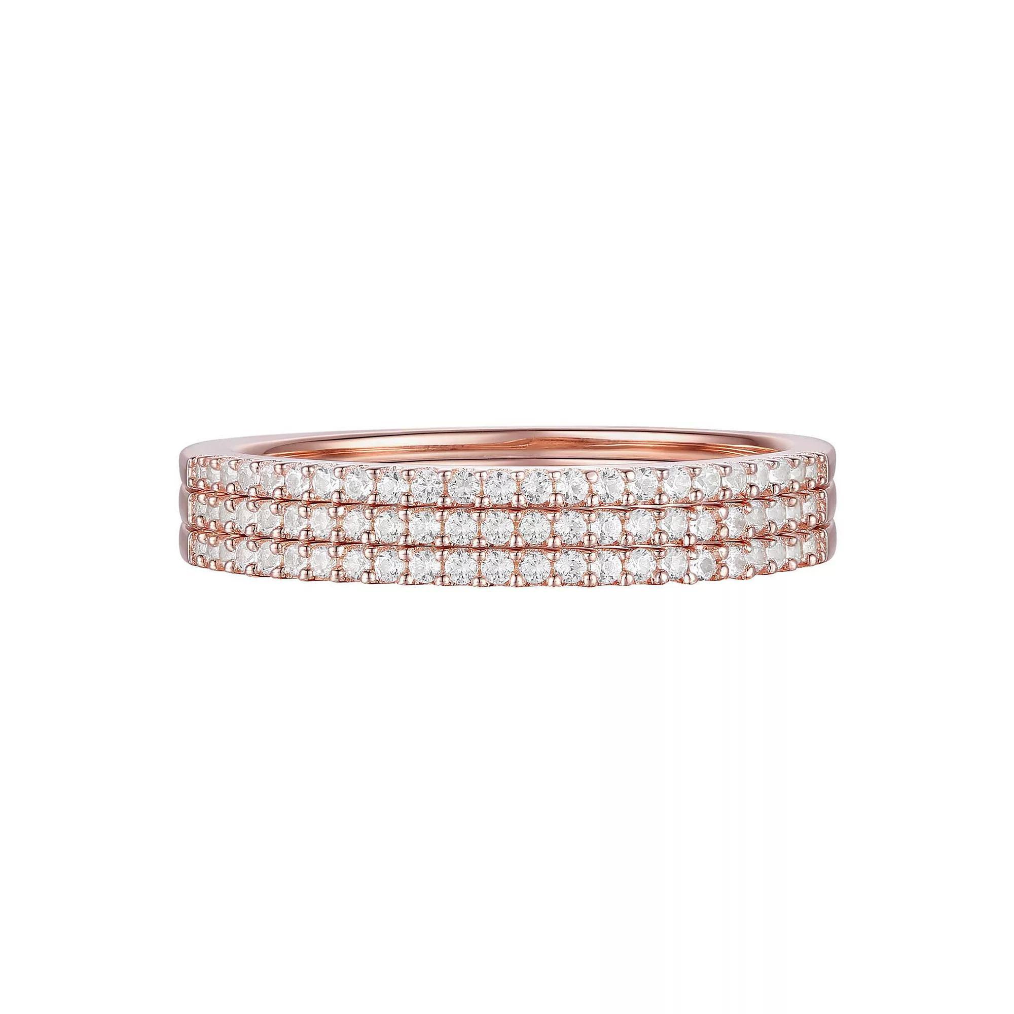 14k Rose Gold Over Silver 1/3 Carat T.W. Diamond Stack Ring Set, Women's, Size: 7, Pink Tone Product Image