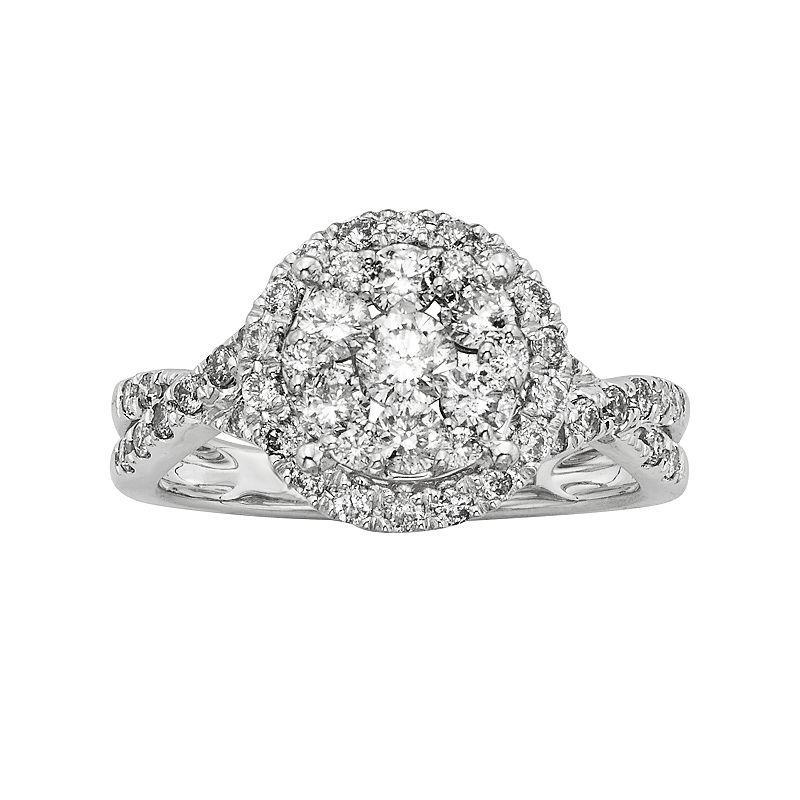 The Regal Collection IGL Certified Diamond Crisscross Halo Engagement Ring in 14k White Gold (1 ct. T.W.), Womens Product Image