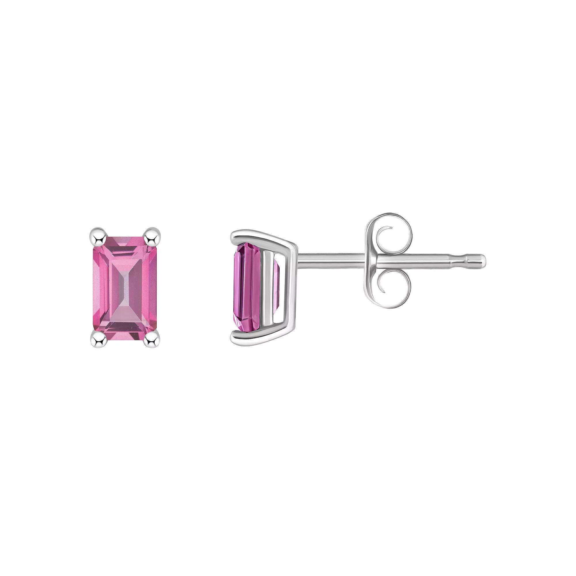 14k Gold Emerald Cut Birthstone Stud Earrings, Women's, Pink Topaz Jun Product Image