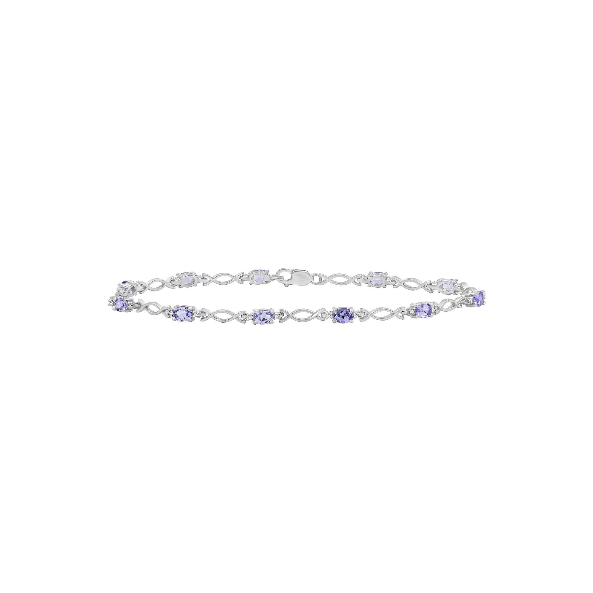 Jewelexcess Sterling Silver Tanzanite & Diamond Accent Link Bracelet, Women's, Size: 7.5" Product Image