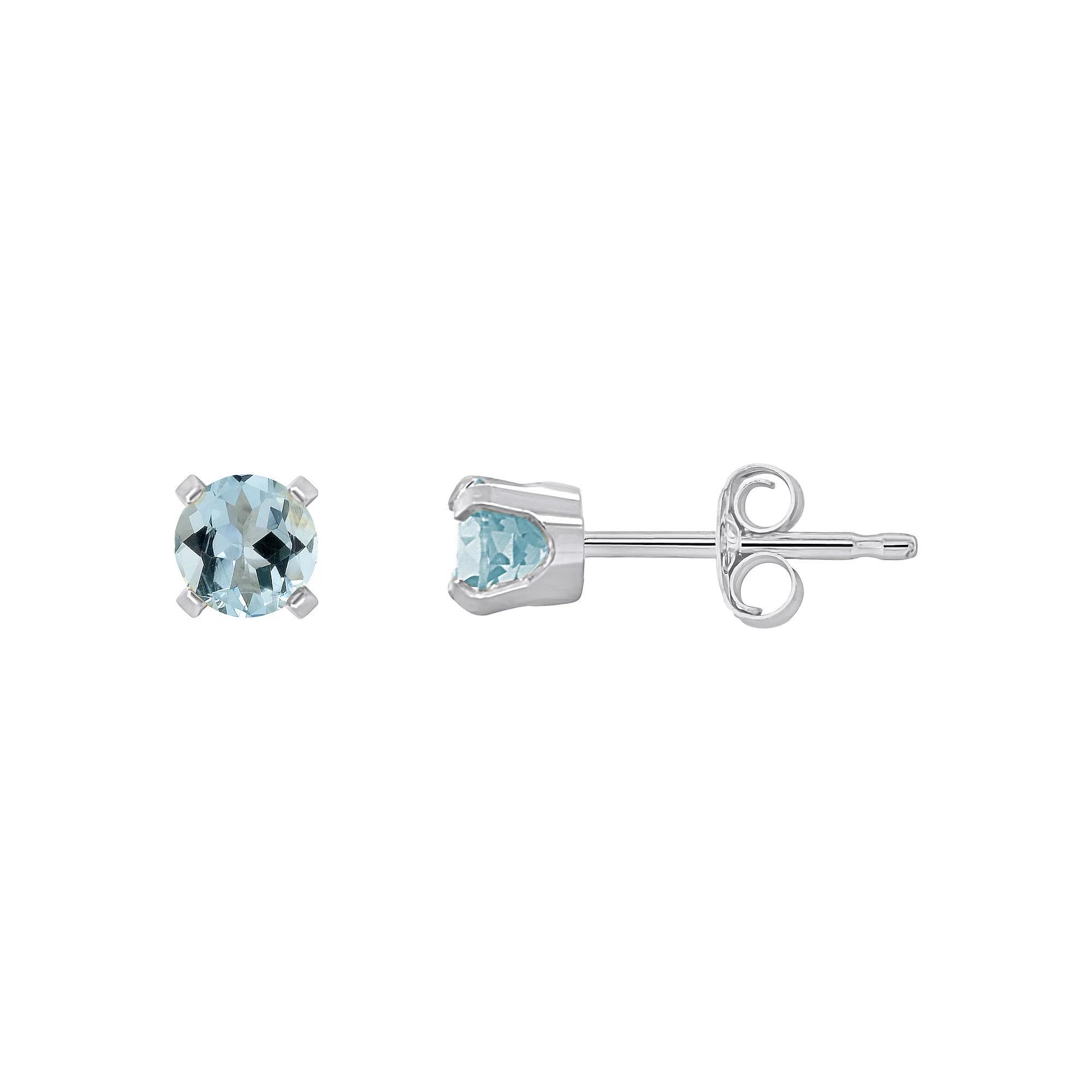 Celebration Gems 14k White Gold Round Gemstone Stud Earrings, Womens, Aquamarine Product Image