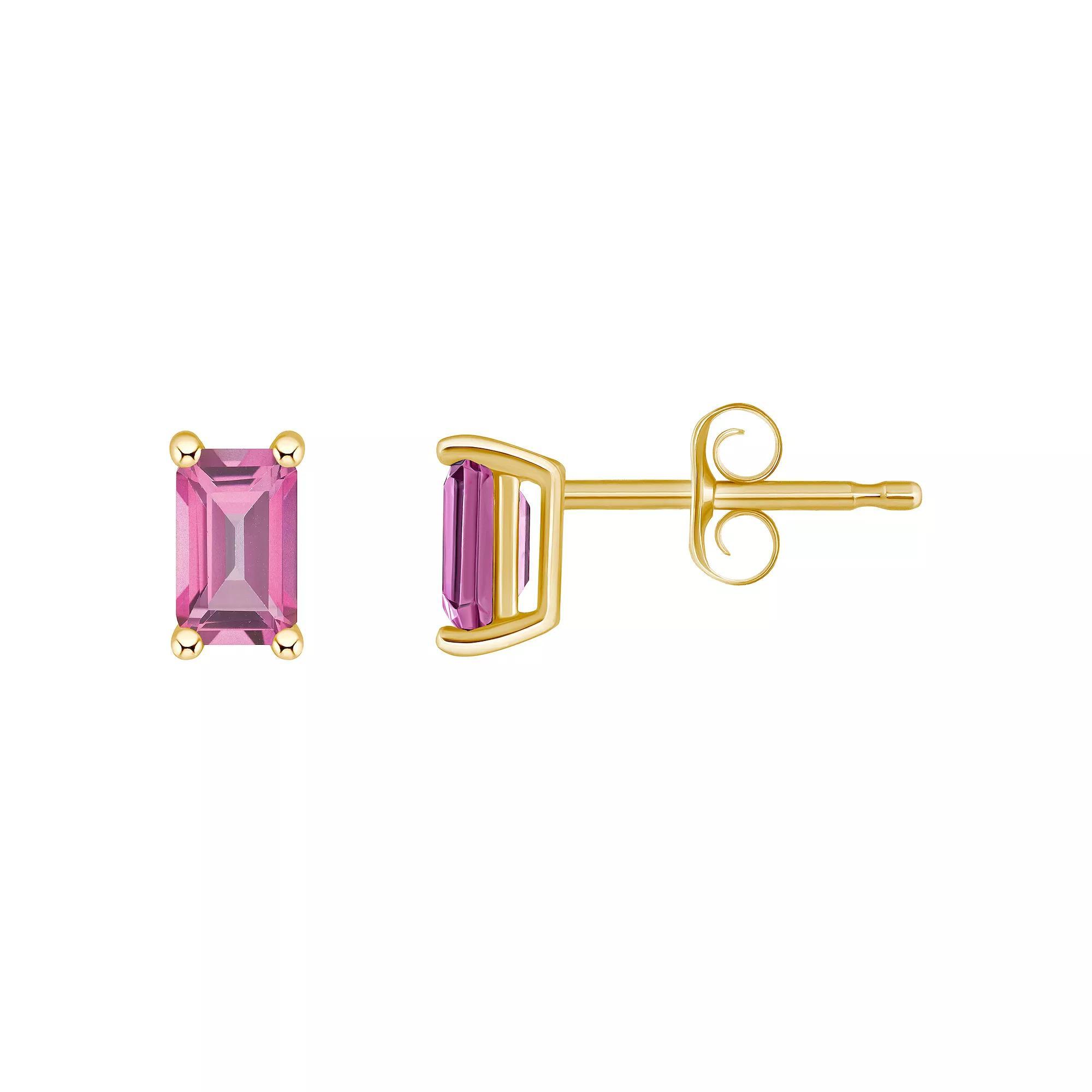 14k Gold Emerald Cut Birthstone Stud Earrings, Women's, Pink Topaz Jun Product Image