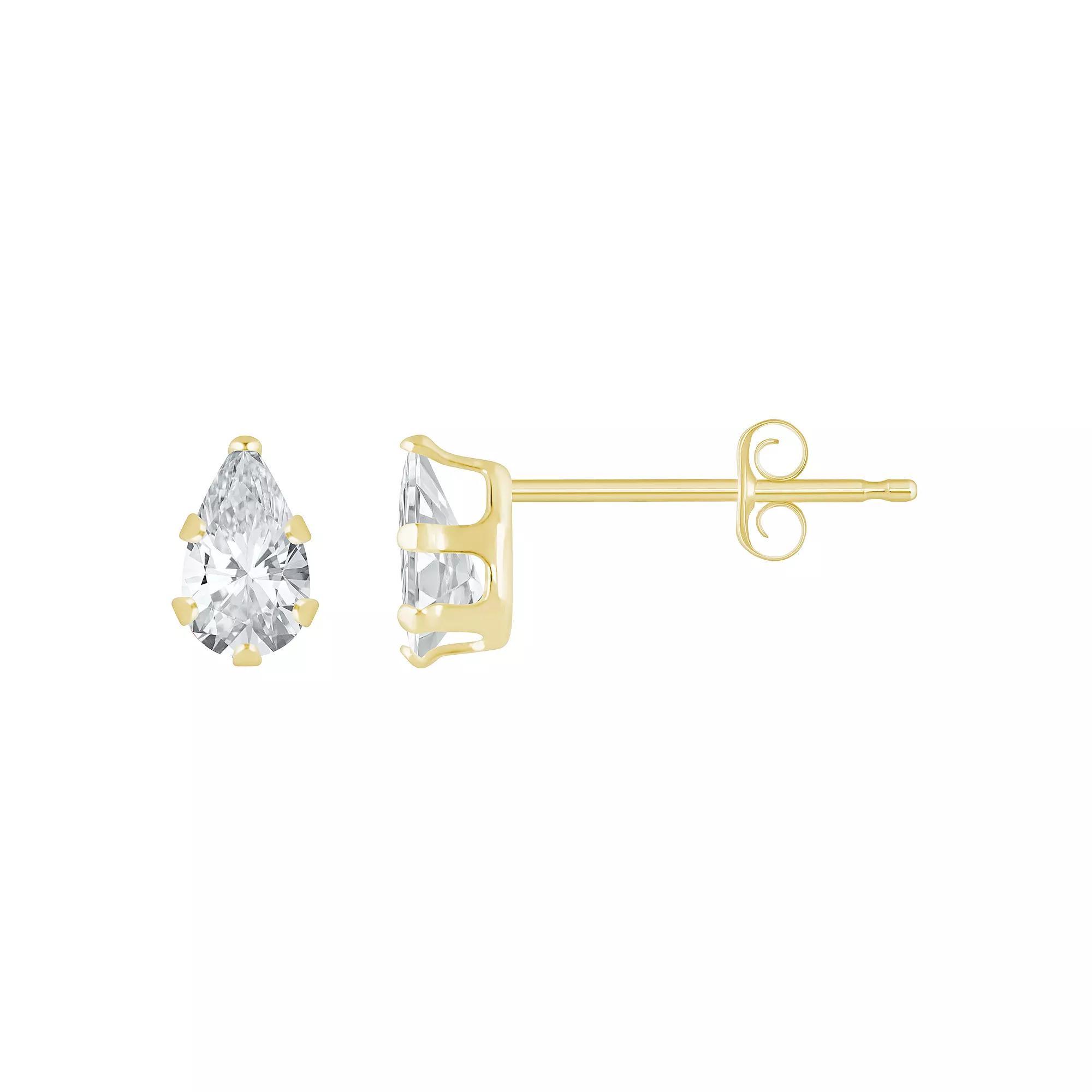 Celebration Gems 10k Gold Pear-Shape Cubic Zirconia Stud Earrings, Women's, White Product Image