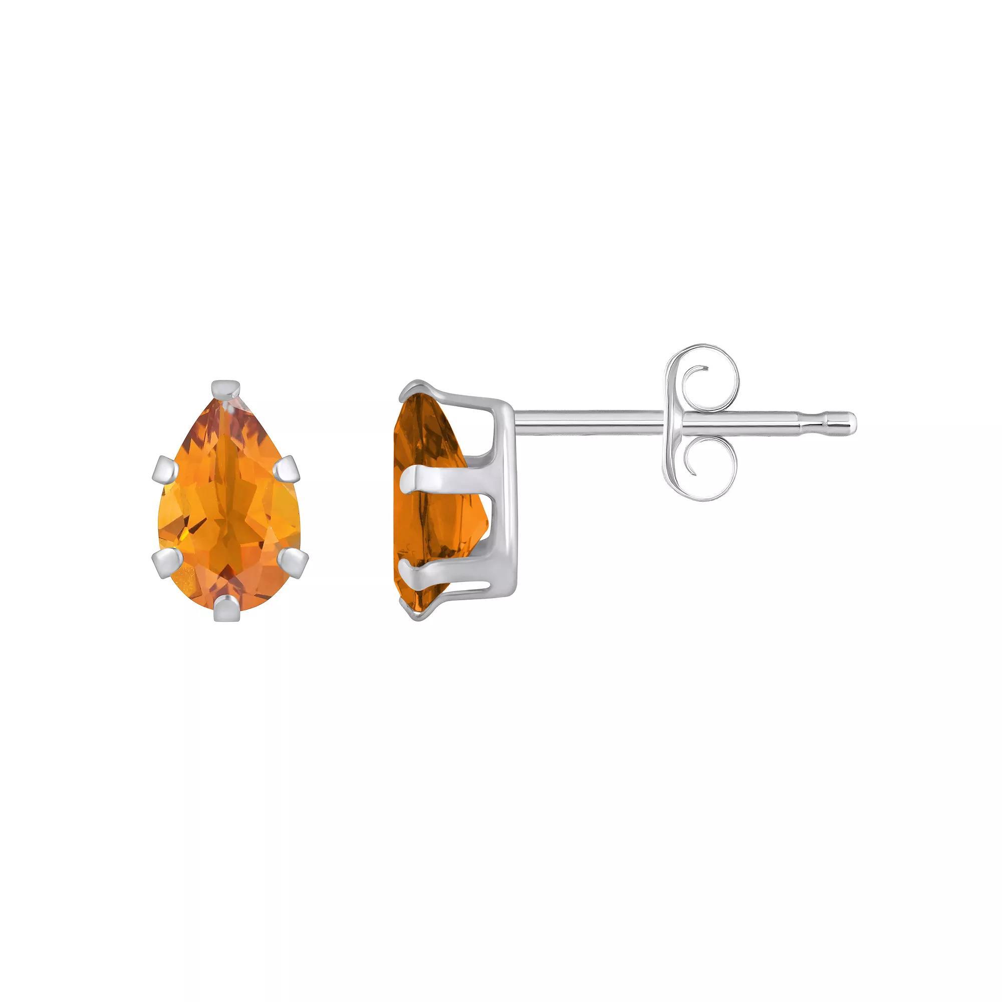 Celebration Gems 10k Gold Pear Shape Citrine Stud Earrings, Women's, White Product Image