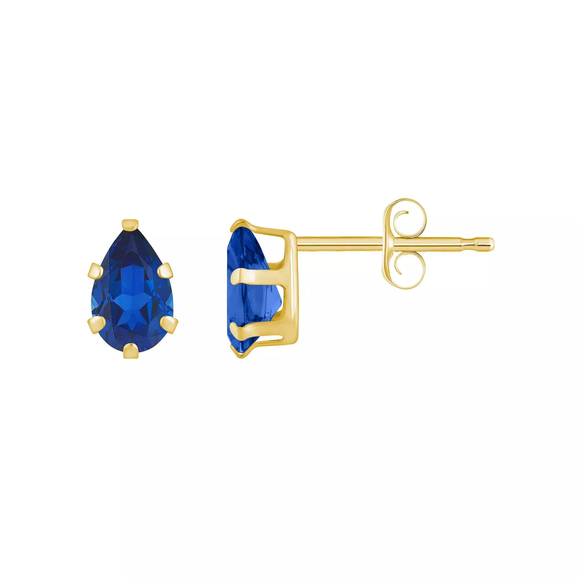 Celebration Gems 10k Gold Pear Shape Lab-Created Sapphire Stud Earrings, Women's, White Product Image