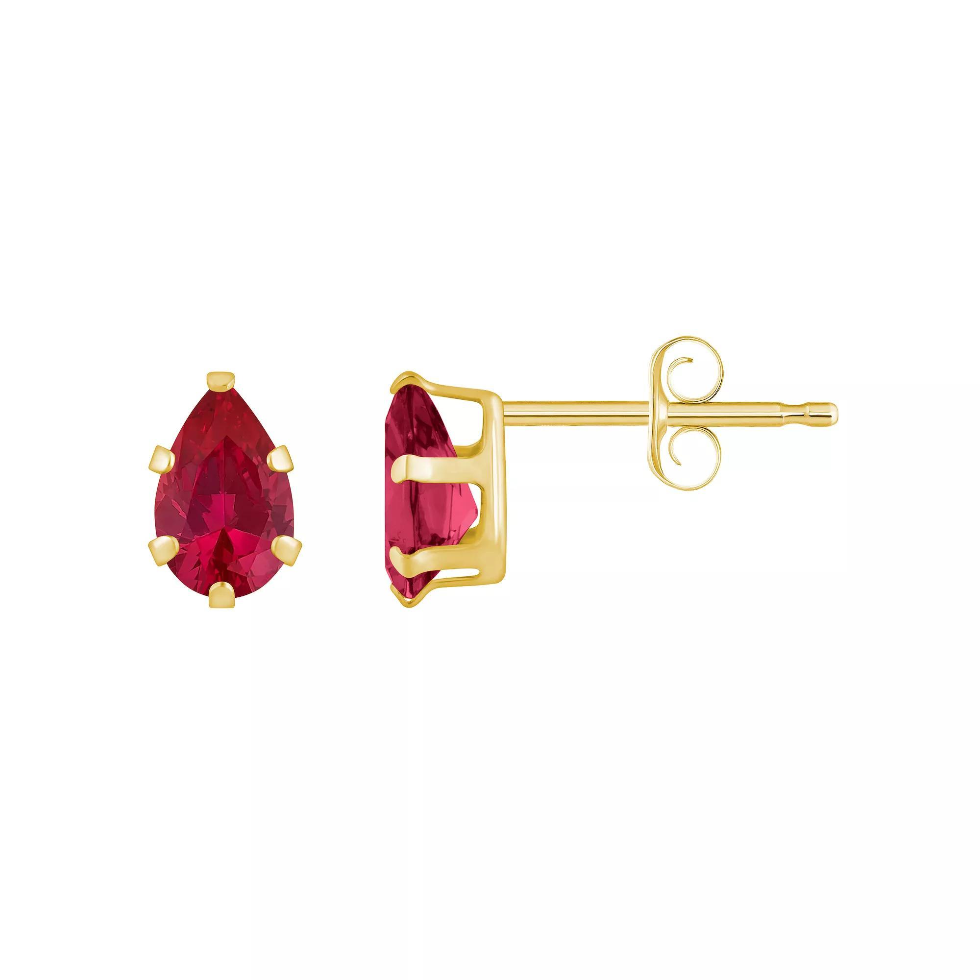 Celebration Gems 10k Gold Pear Shape Lab-Created Ruby Stud Earrings, Women's, White Product Image