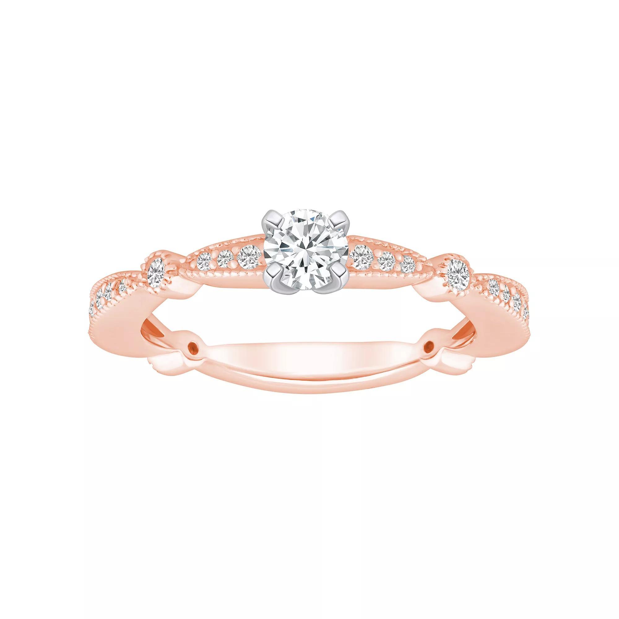 Alyson Layne 14k Gold 1/2 Carat T.W. Diamond Round Cut Scalloped Band Engagement Ring, Women's, Size: 5, 14k Two Tone Rose Gold Product Image