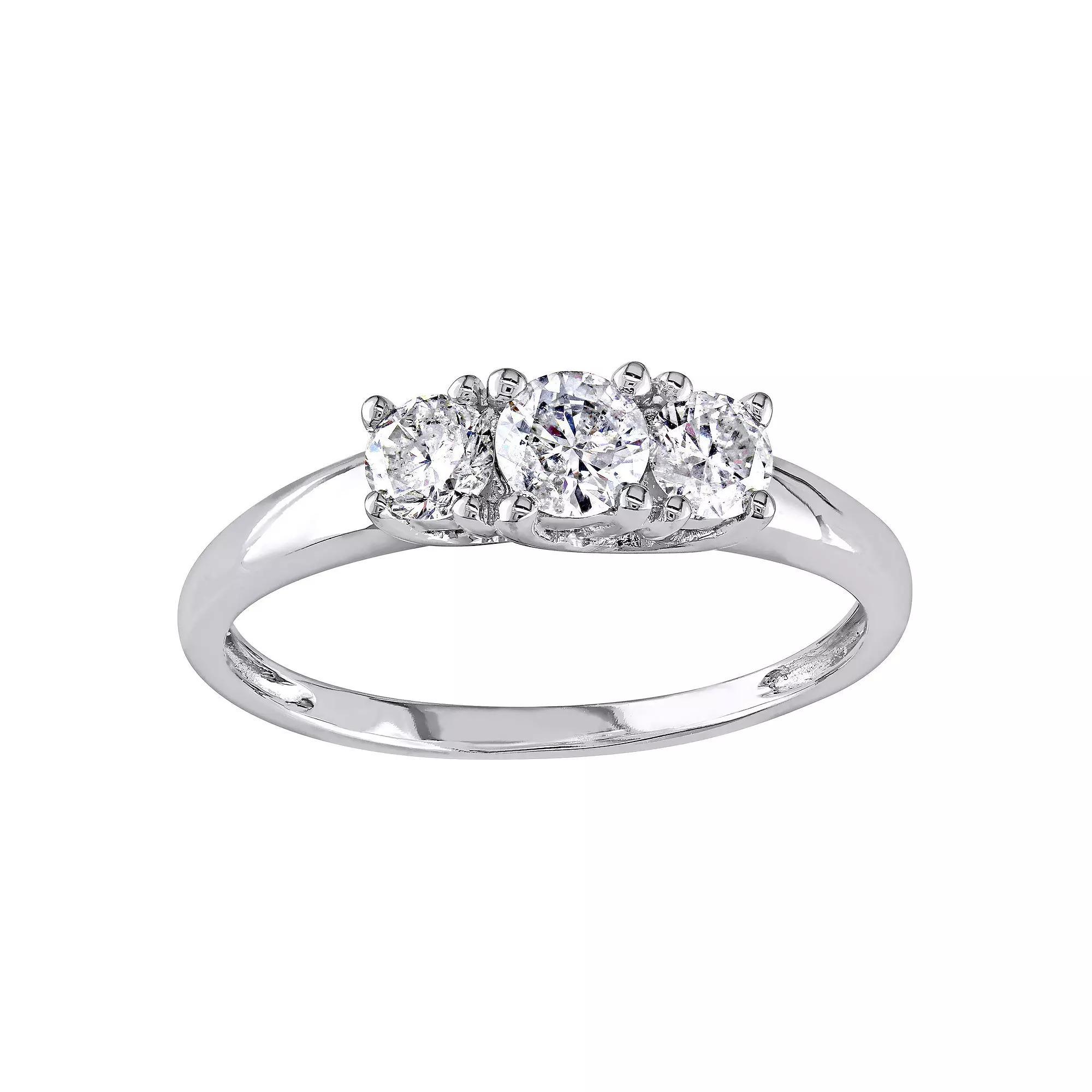 Stella Grace 14k White Gold 1/2 Carat T.W Diamond 3-Stone Engagement Ring, Womens Product Image