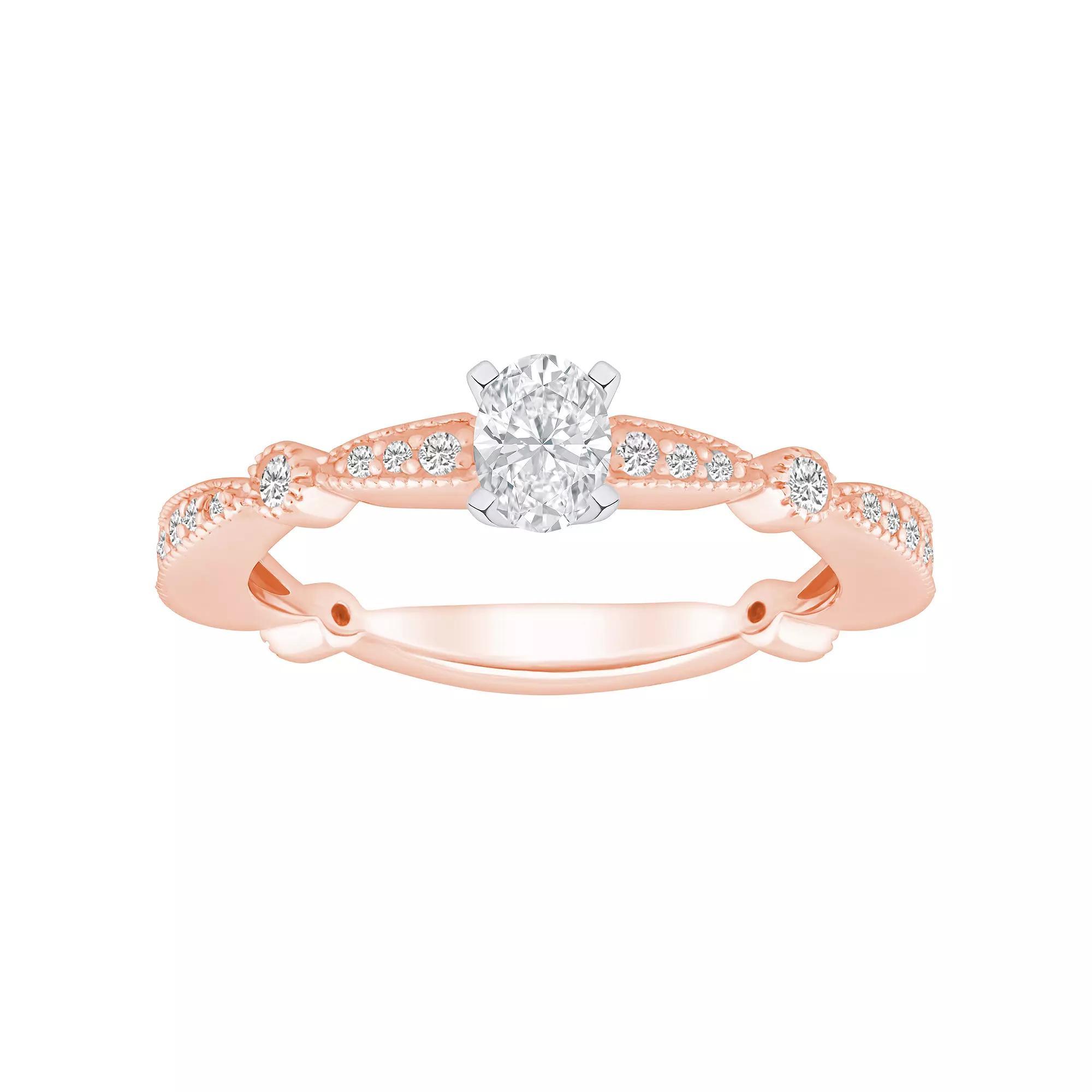 Alyson Layne 14k Gold 1/2 Carat T.W. Diamond Oval Cut Scalloped Band Engagement Ring, Women's, Size: 6.50, 14k White Gold Product Image