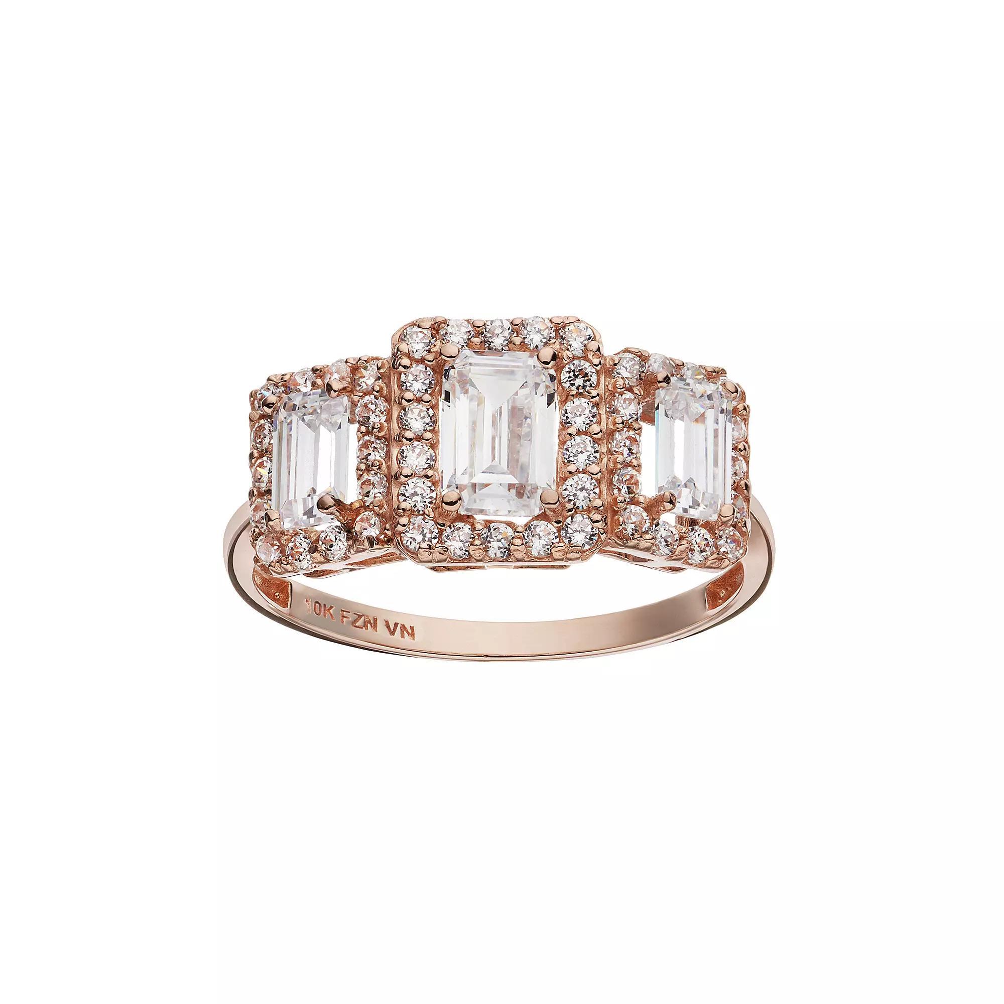 Designs by Gioelli Cubic Zirconia 10k Rose Gold Tiered Rectangle Ring, Women's, White Product Image