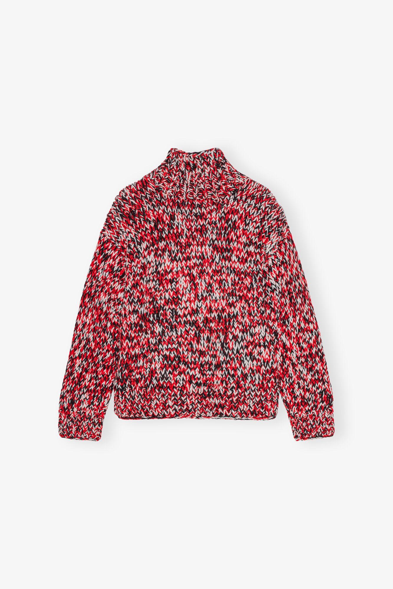 Red Handknit High Neck Sweater Product Image