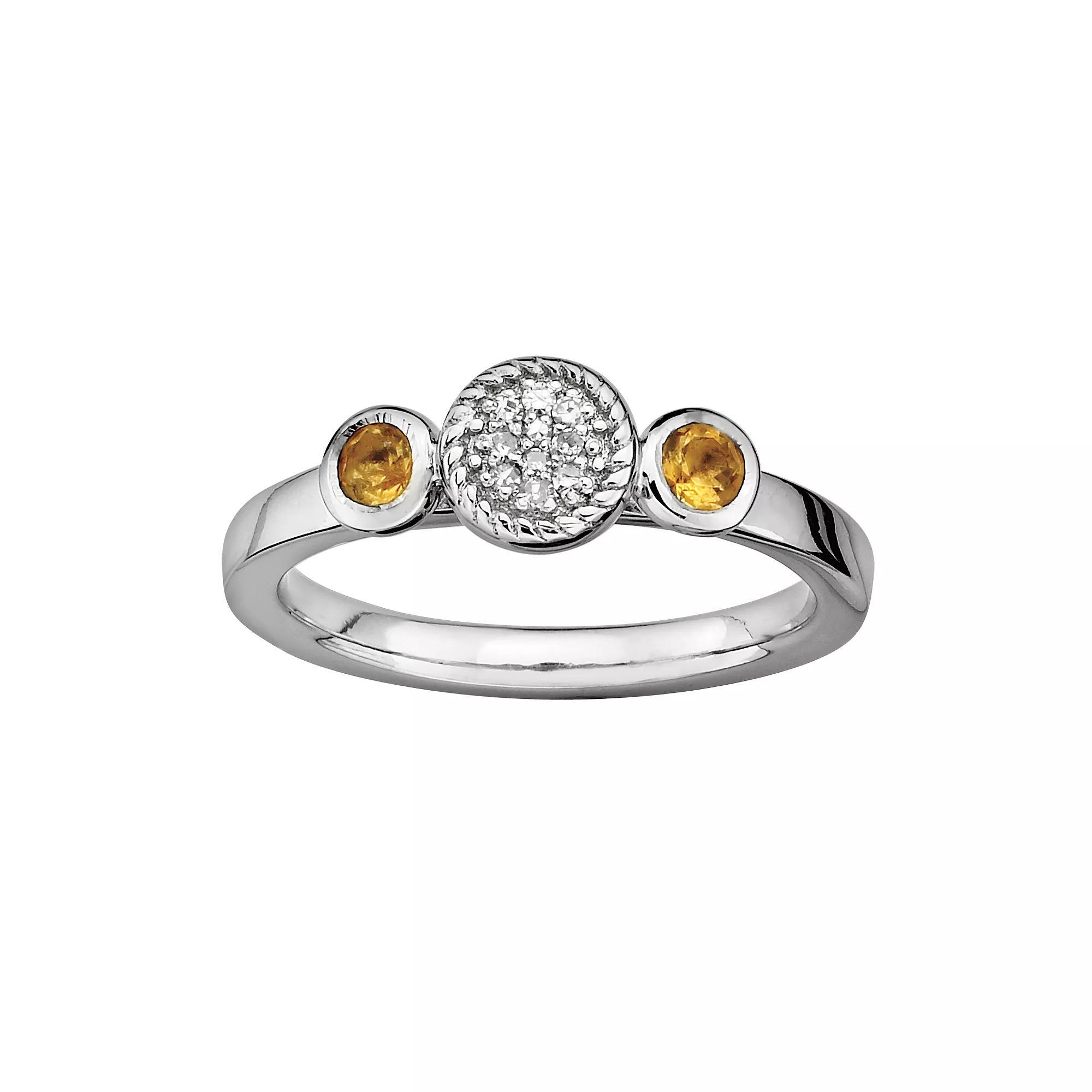 Stacks & Stones Sterling Silver Citrine & Diamond Accent Stack Ring, Women's, Size: 10 Product Image