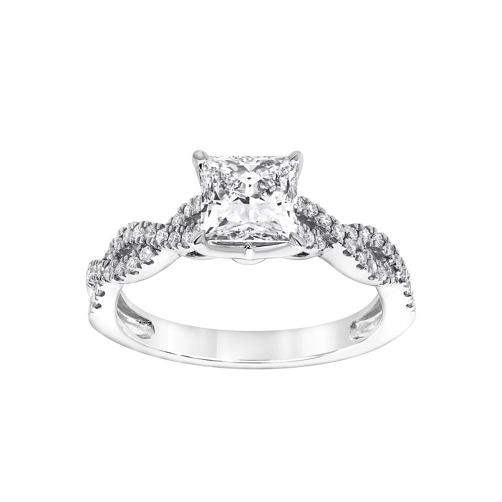 Diamond Brilliance 14k White Gold 1 3/8 Carat T.W. Lab-Grown Diamond Princess Cut Center Engagement Ring, Women's, Size: 9, 14k Gold Product Image