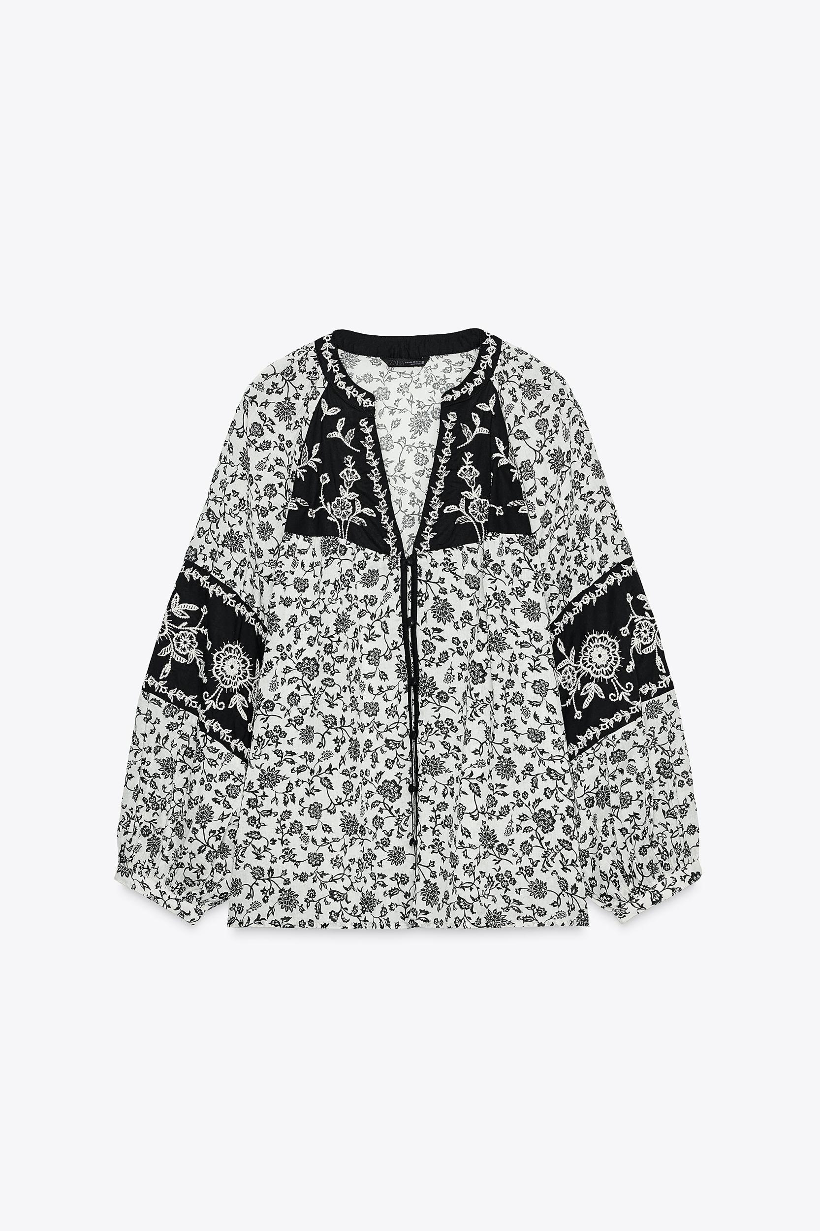 FLORAL PRINT BEADED EMBROIDERY BLOUSE Product Image