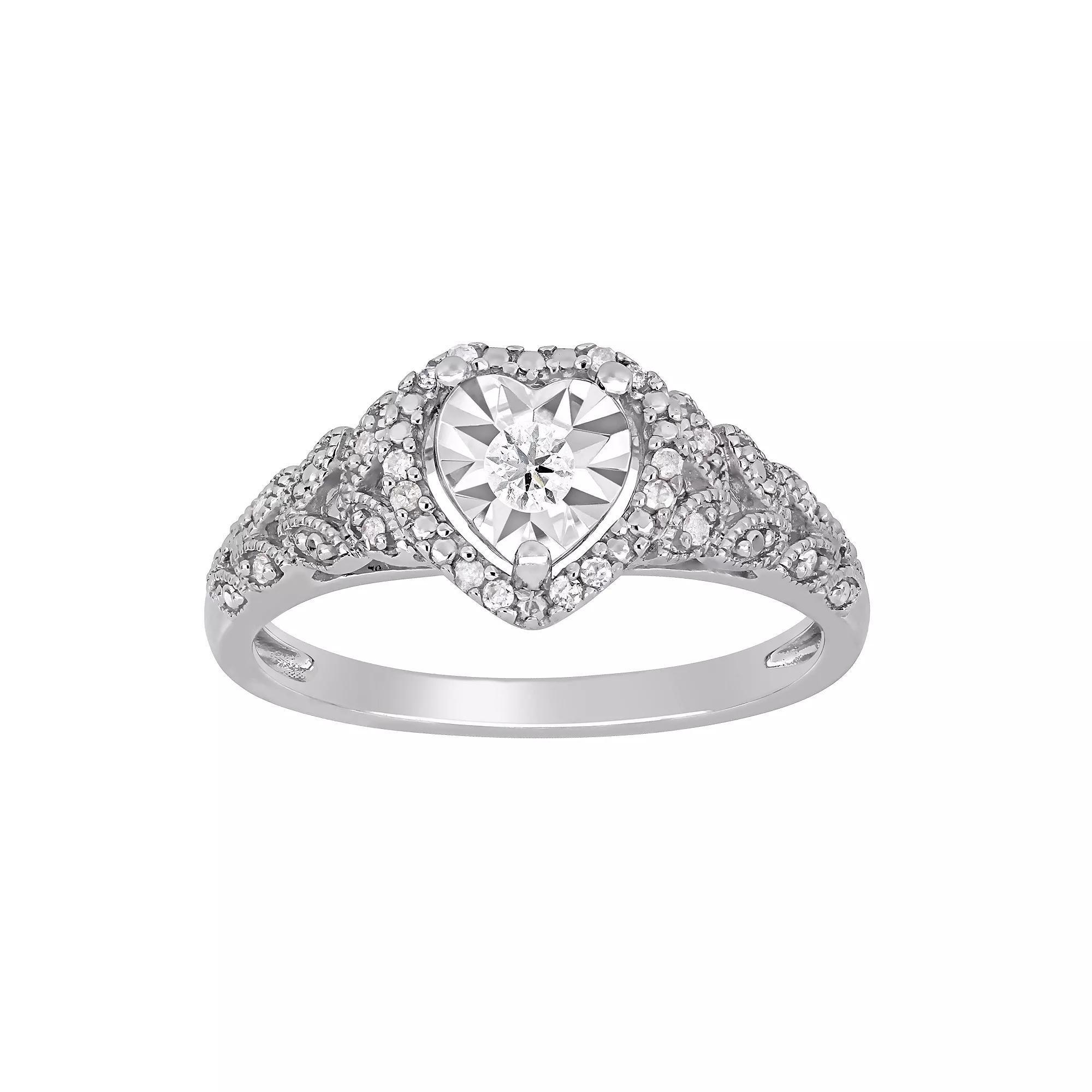 Stella Grace Sterling Silver 1/5 Carat T.W. Diamond Heart Ring, Women's, Size: 8 Product Image