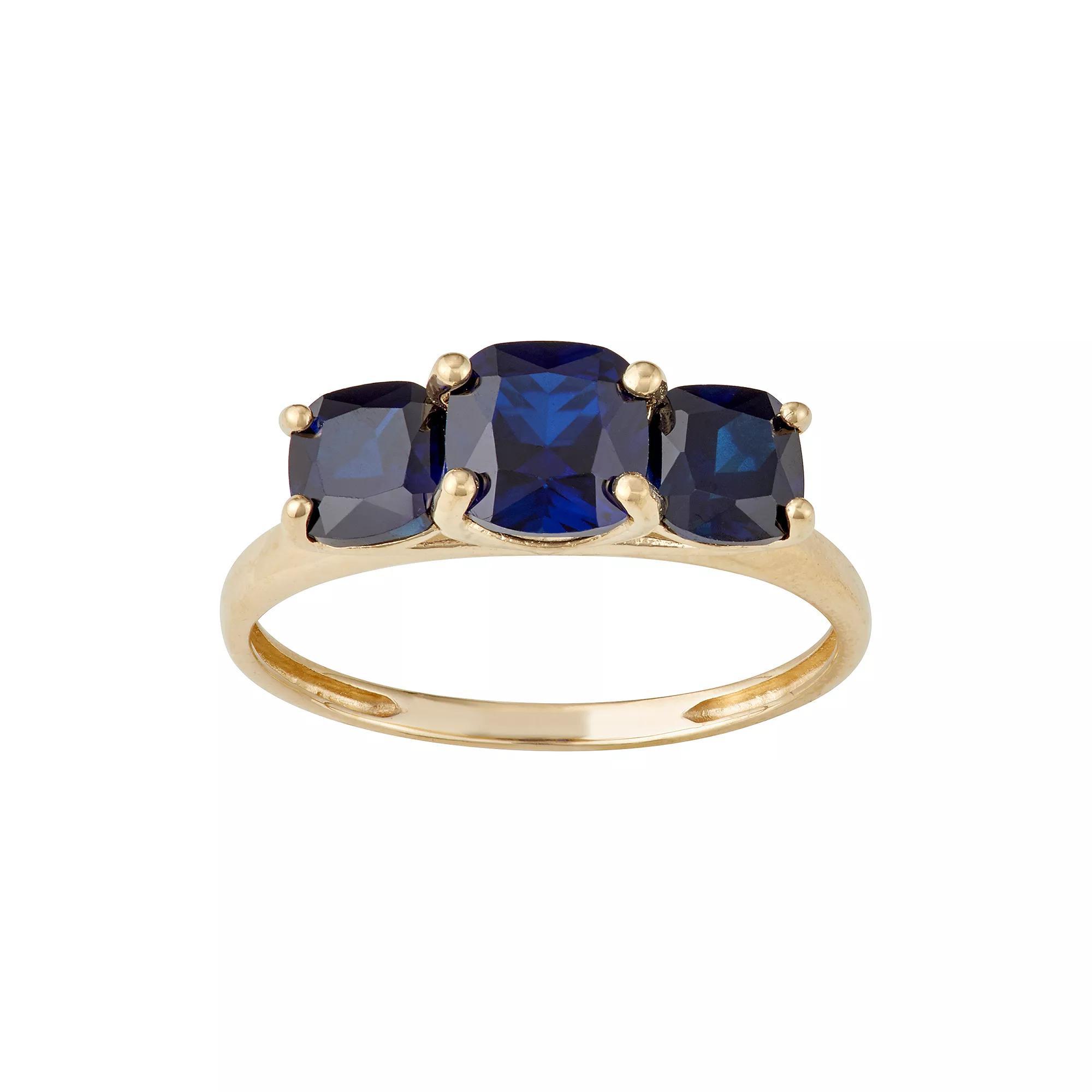 Designs by Gioelli 10k Gold 3-Stone Cushion Ring, Womens Created Aquamarine Product Image