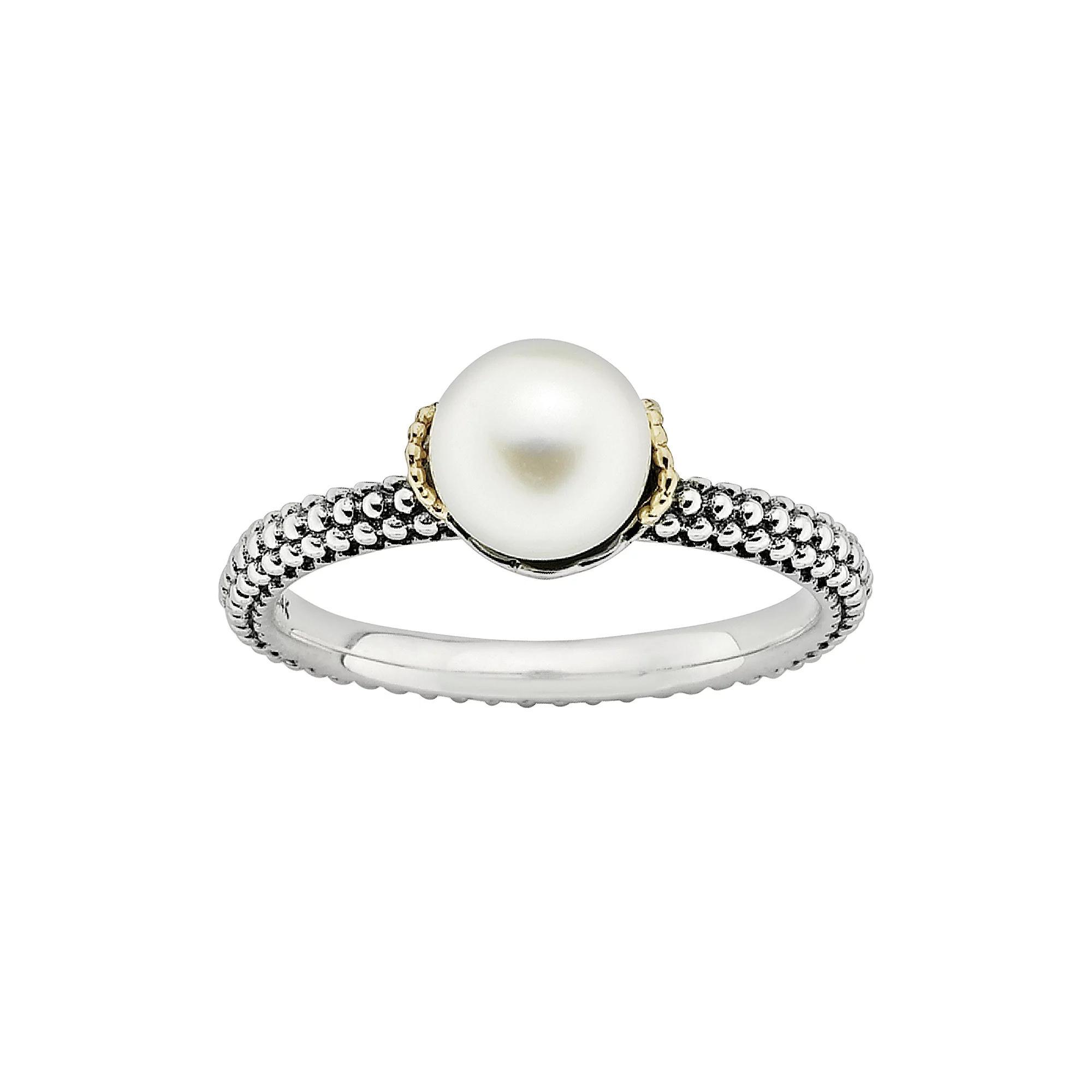 Stacks & Stones 14k Gold & Sterling Silver Freshwater Cultured Pearl Stack Ring, Women's, Size: 9, White Product Image