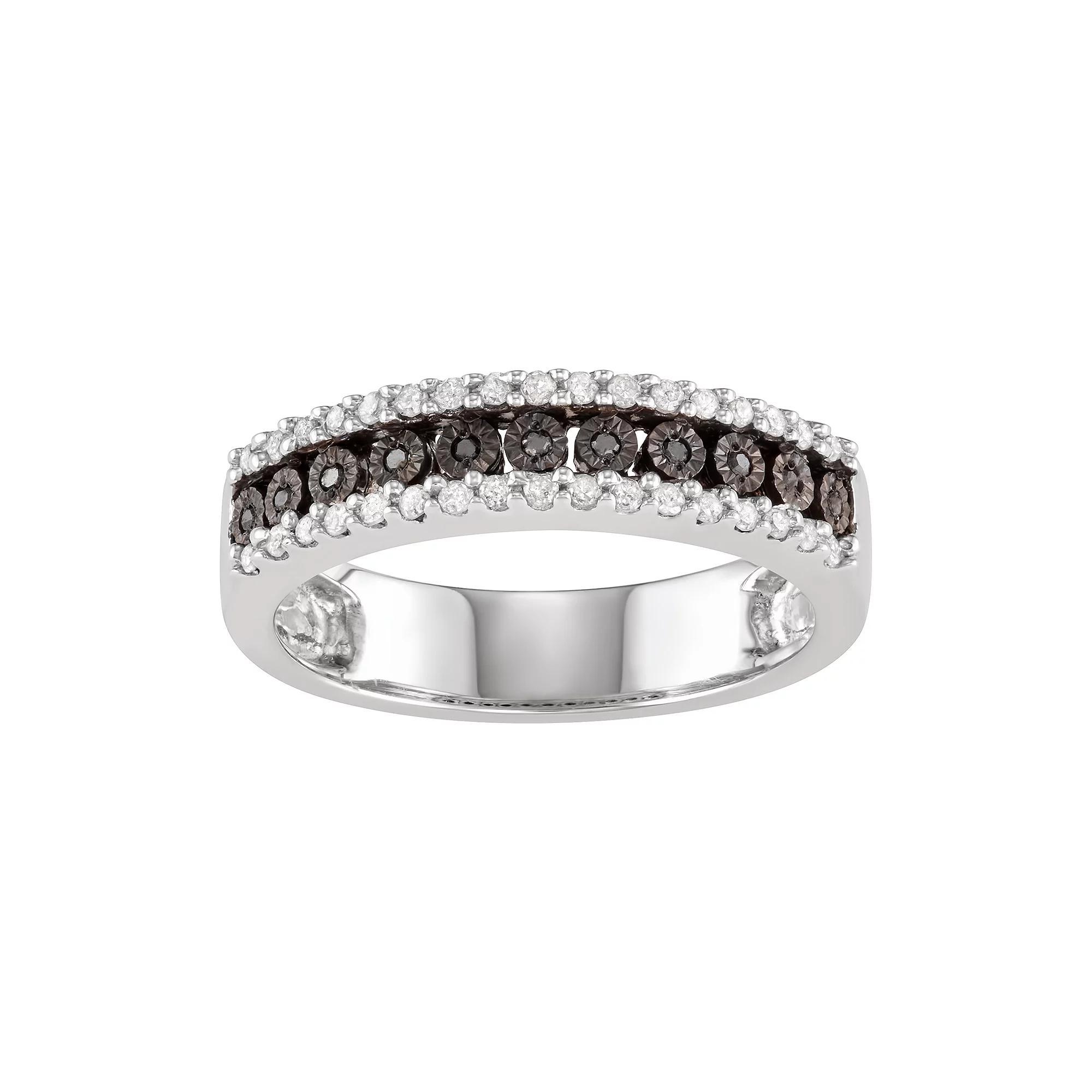 Sterling Silver 1/4 Carat T.W. Black & White Diamond Ring, Women's, Size: 6, Silver Tone Product Image